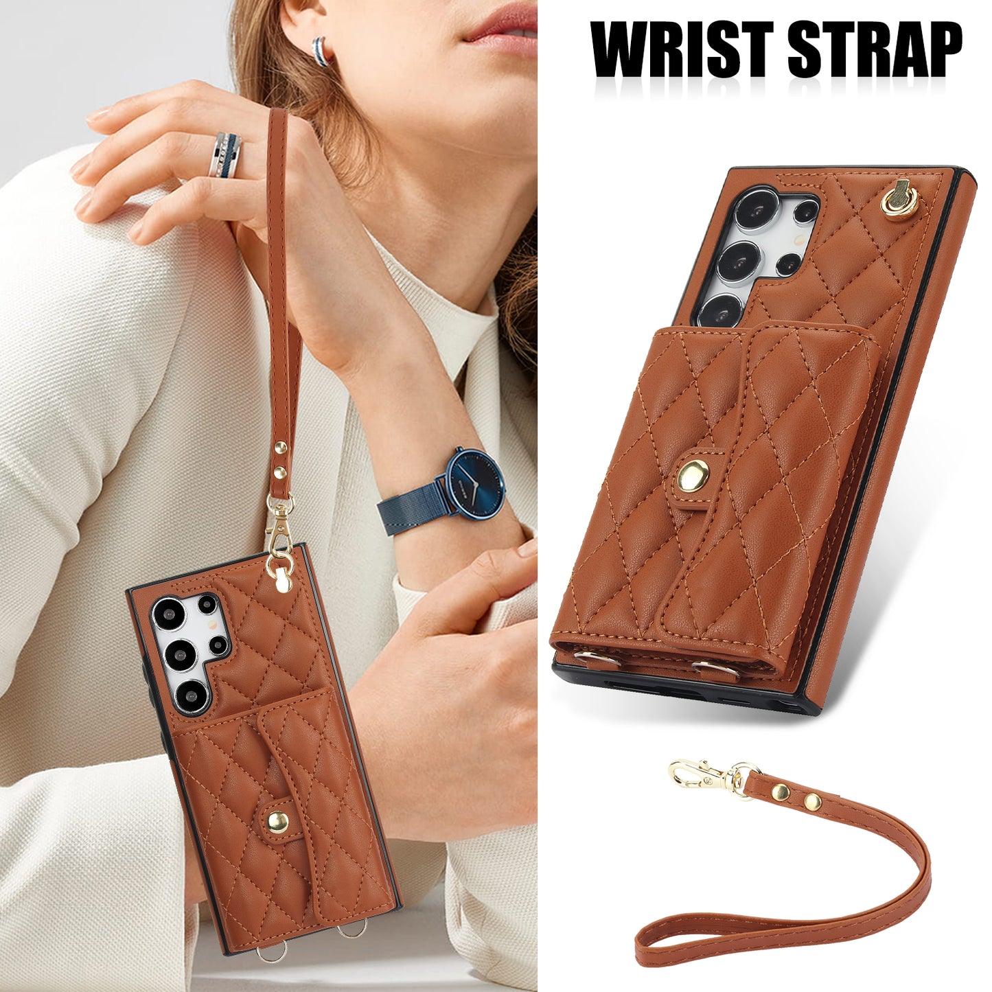 026 For Samsung Galaxy S24 Ultra Card Slots Phone Case Kickstand Leather+TPU Cover - Brown