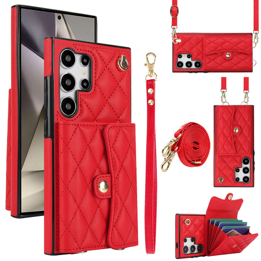 026 For Samsung Galaxy S24 Ultra Card Slots Phone Case Kickstand Leather+TPU Cover - Red