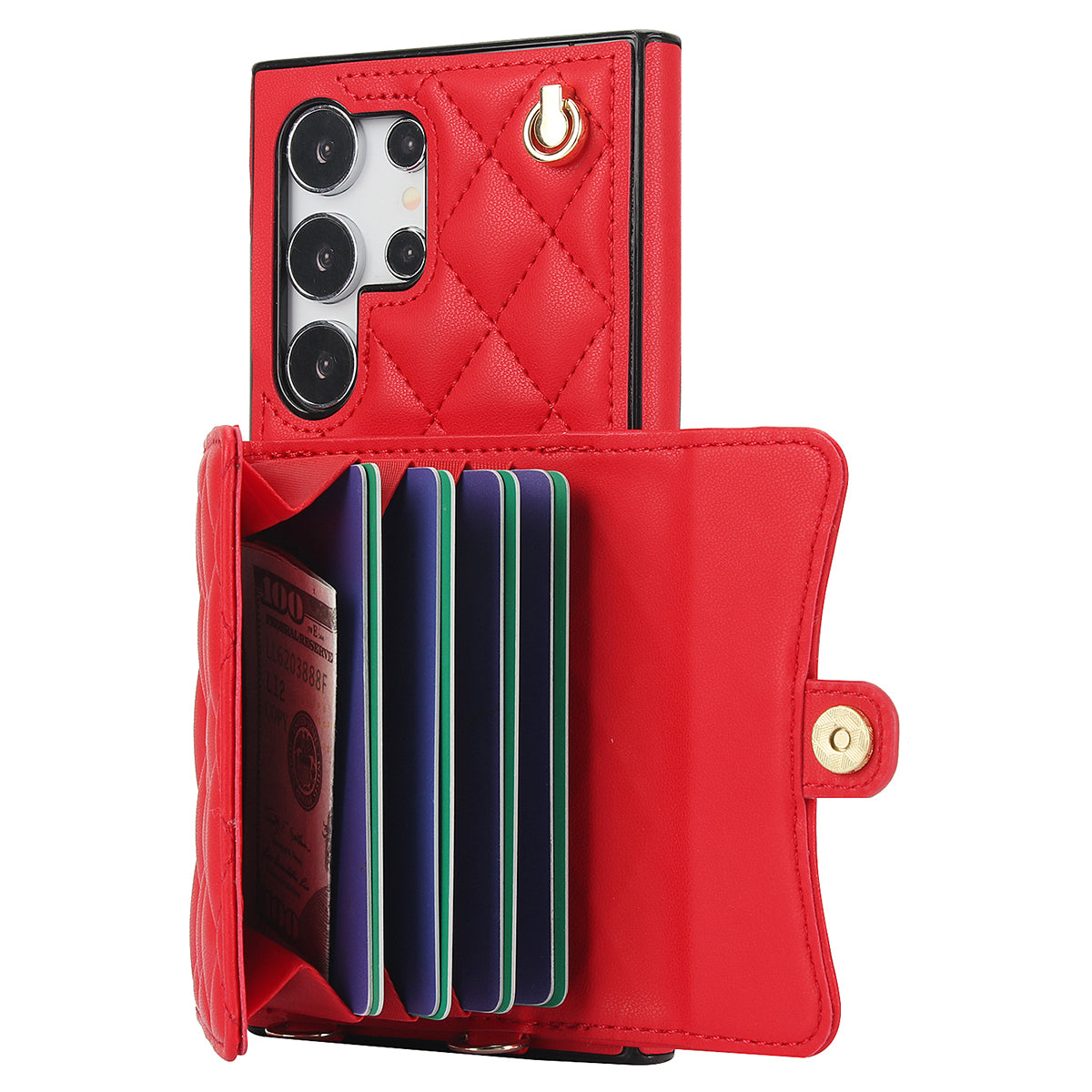 026 For Samsung Galaxy S24 Ultra Card Slots Phone Case Kickstand Leather+TPU Cover - Red