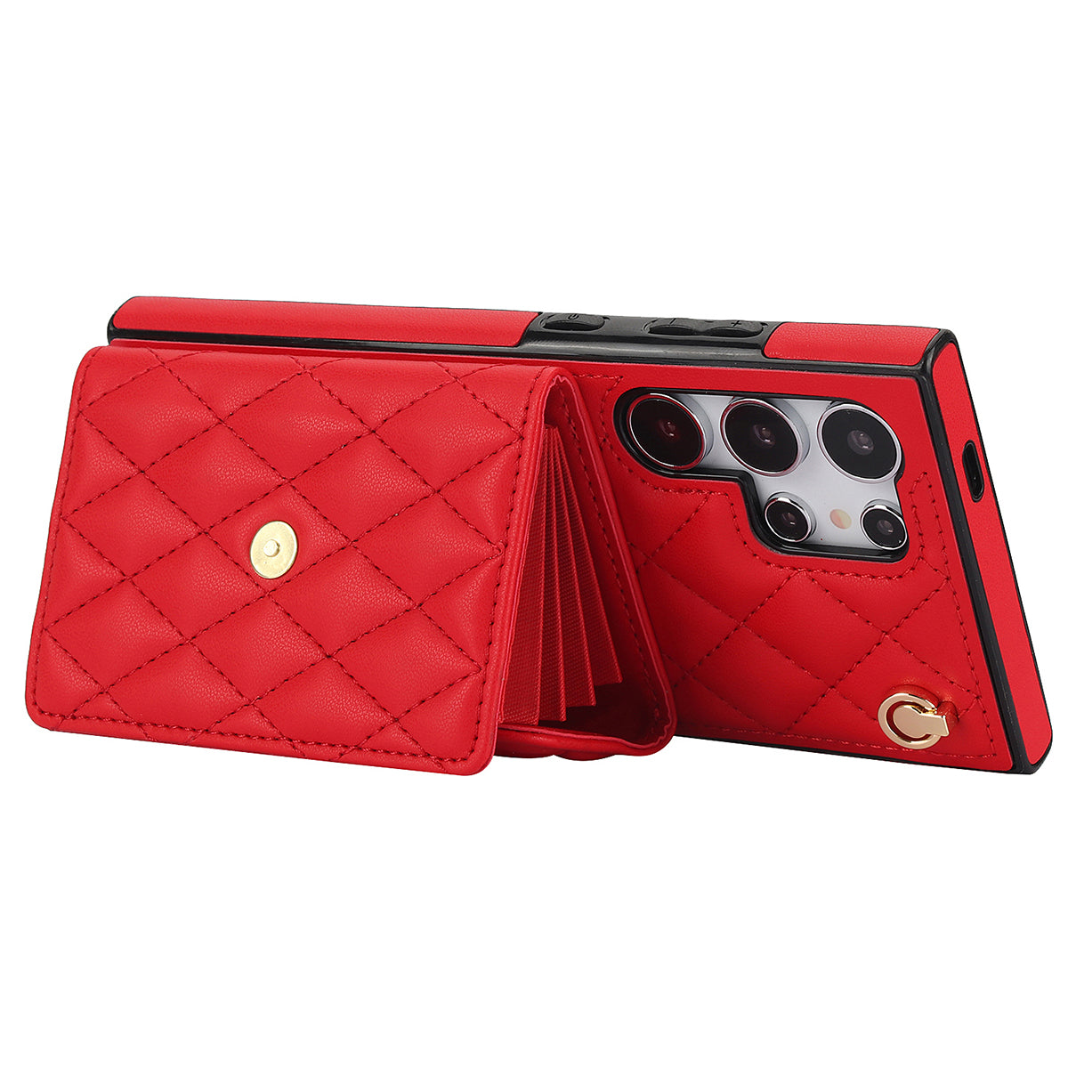 026 For Samsung Galaxy S24 Ultra Card Slots Phone Case Kickstand Leather+TPU Cover - Red