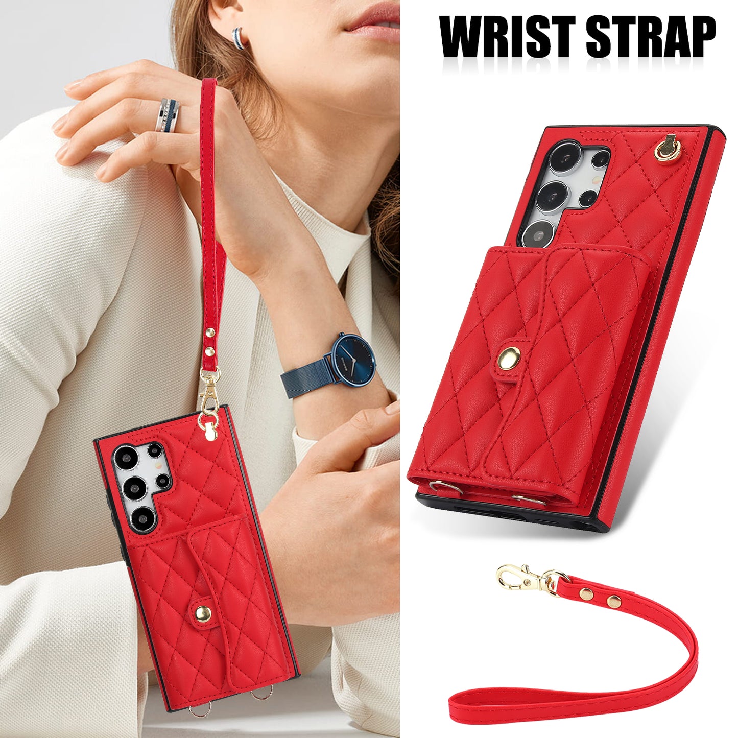 026 For Samsung Galaxy S24 Ultra Card Slots Phone Case Kickstand Leather+TPU Cover - Red