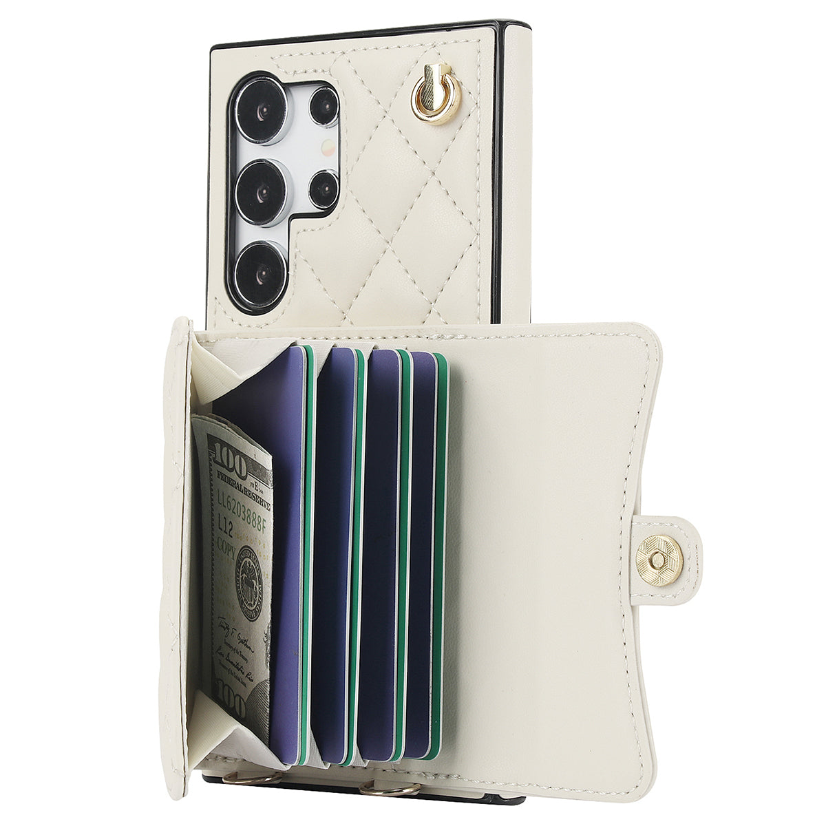 026 For Samsung Galaxy S24 Ultra Card Slots Phone Case Kickstand Leather+TPU Cover - White