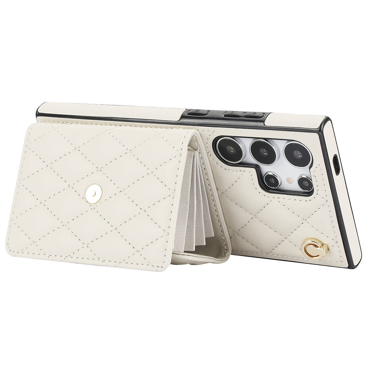 026 For Samsung Galaxy S24 Ultra Card Slots Phone Case Kickstand Leather+TPU Cover - White