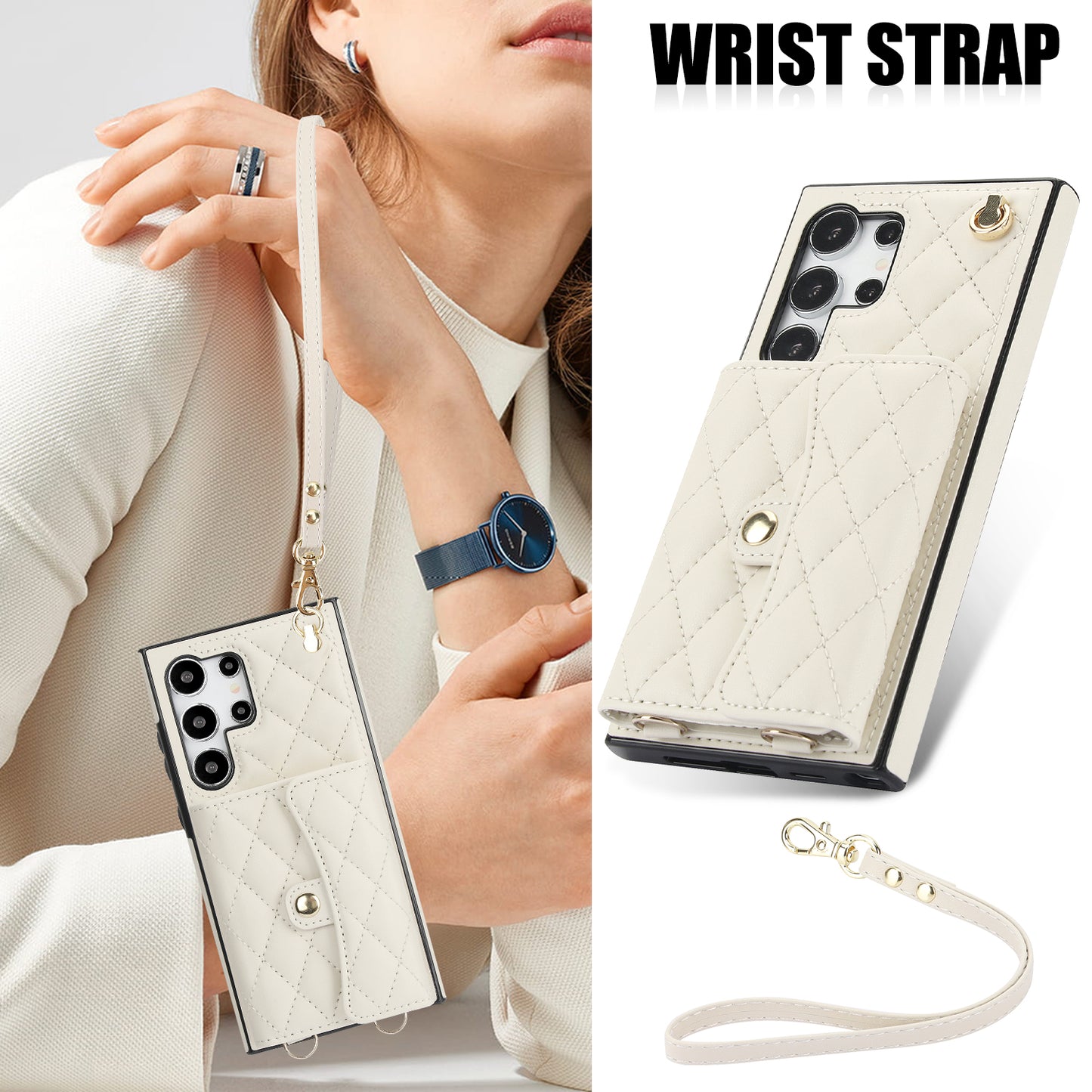 026 For Samsung Galaxy S24 Ultra Card Slots Phone Case Kickstand Leather+TPU Cover - White