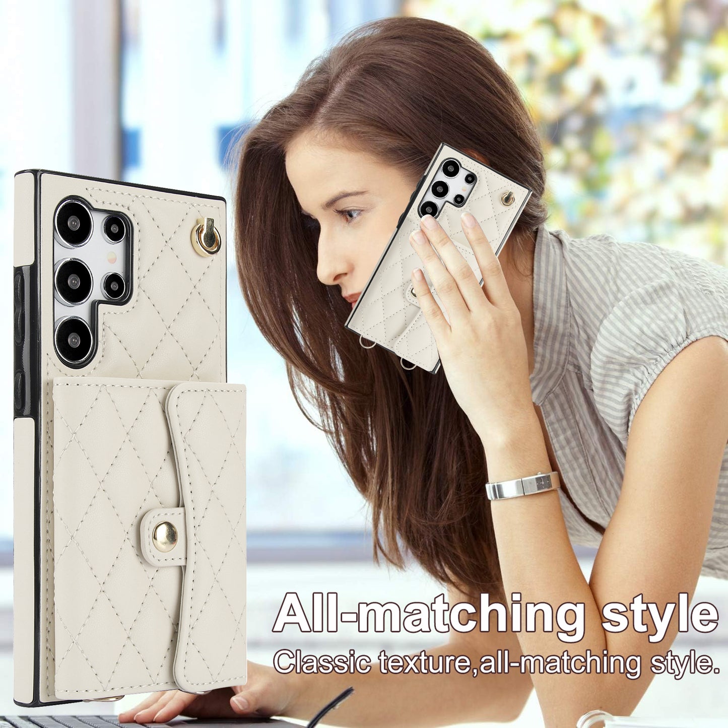 026 For Samsung Galaxy S24 Ultra Card Slots Phone Case Kickstand Leather+TPU Cover - White