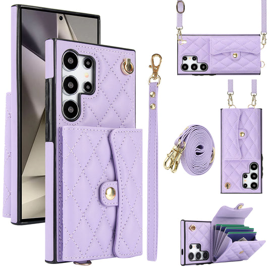 026 For Samsung Galaxy S24 Ultra Card Slots Phone Case Kickstand Leather+TPU Cover - Purple