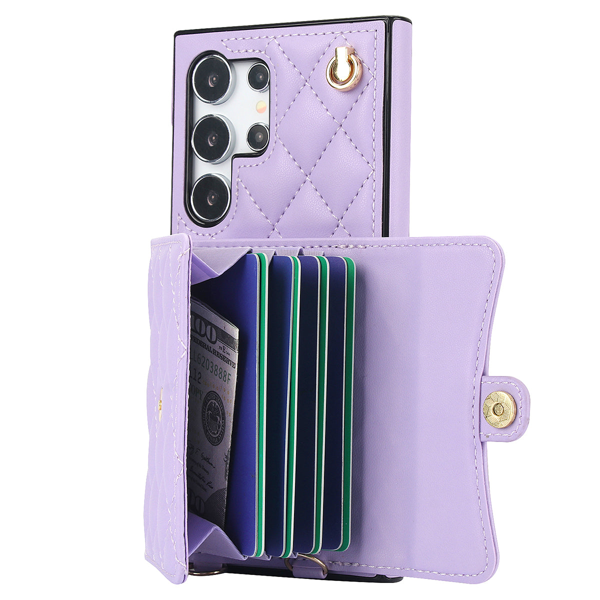 026 For Samsung Galaxy S24 Ultra Card Slots Phone Case Kickstand Leather+TPU Cover - Purple