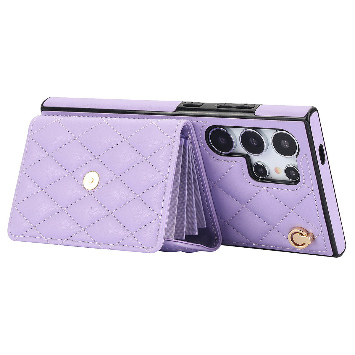 026 For Samsung Galaxy S24 Ultra Card Slots Phone Case Kickstand Leather+TPU Cover - Purple