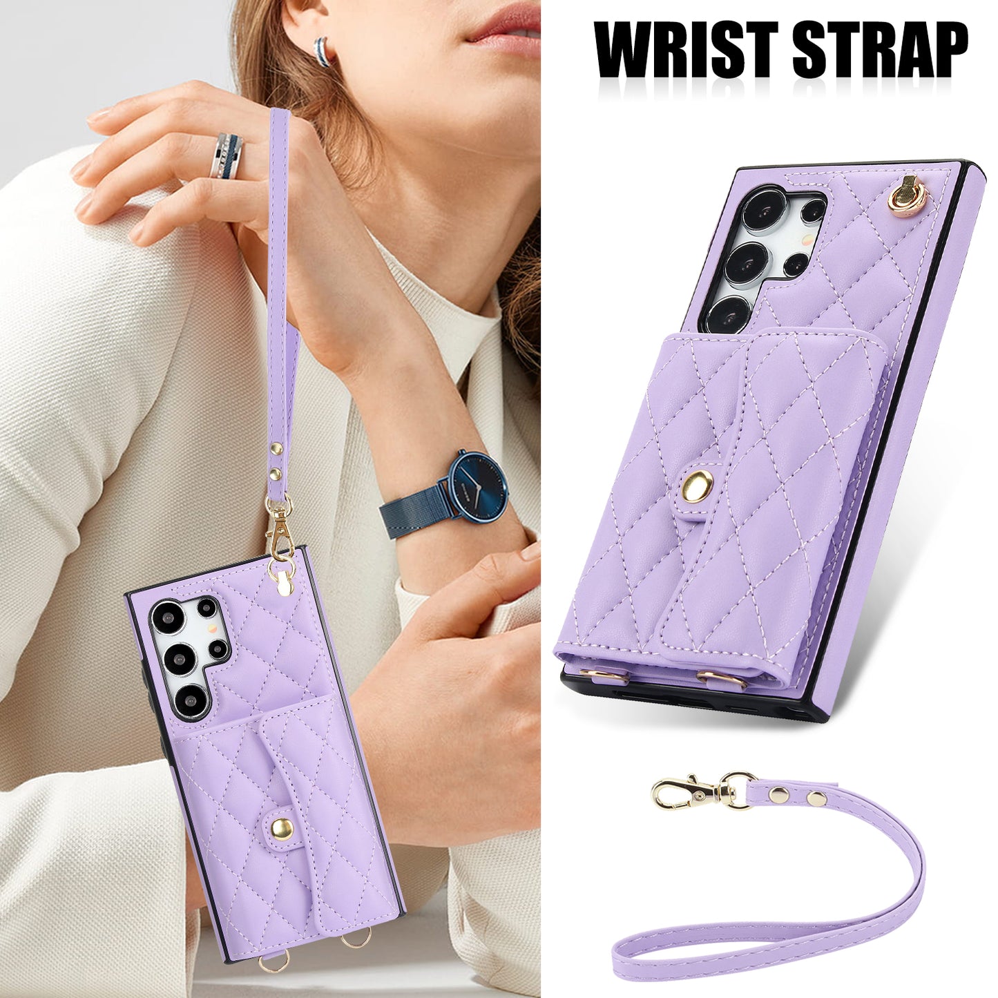 026 For Samsung Galaxy S24 Ultra Card Slots Phone Case Kickstand Leather+TPU Cover - Purple
