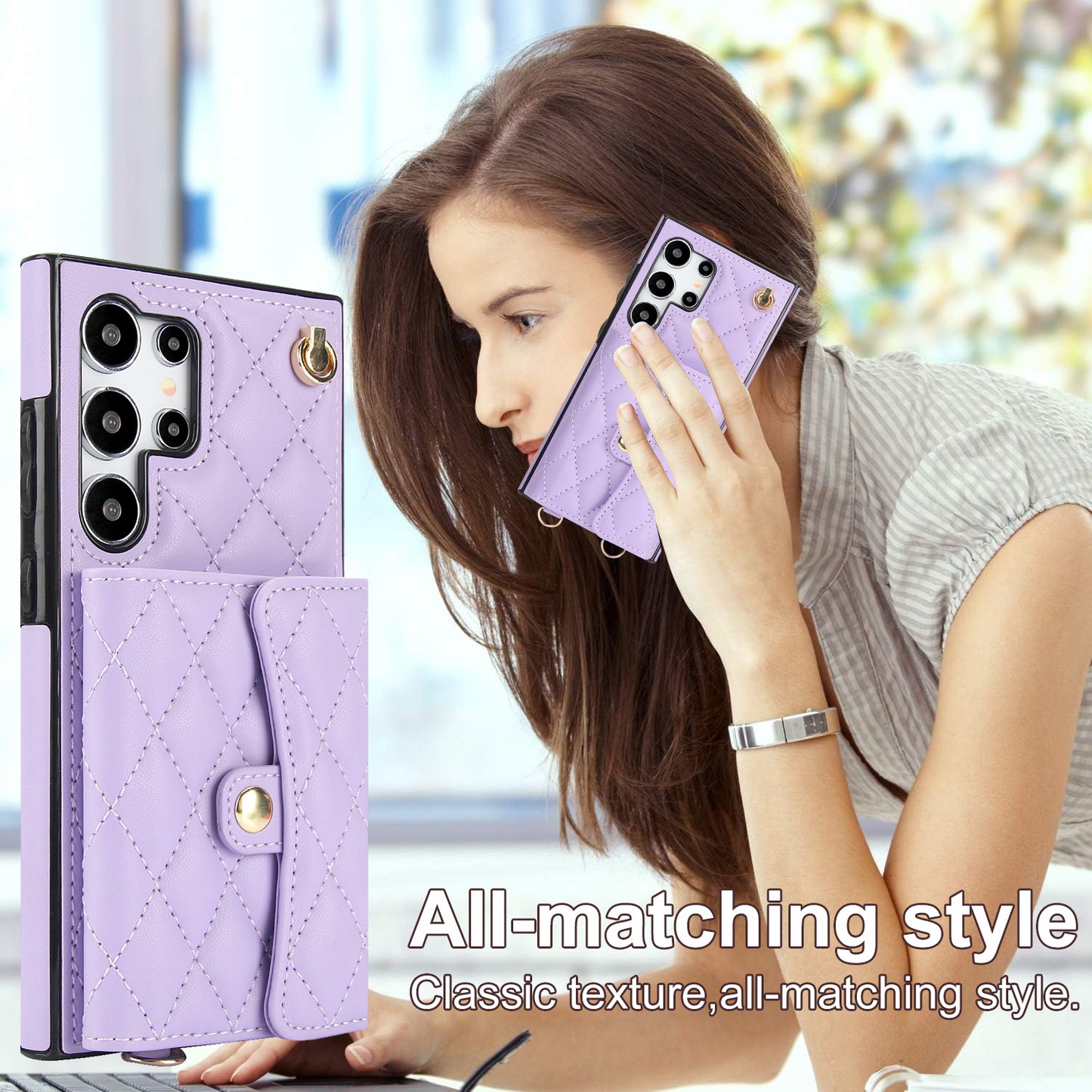 026 For Samsung Galaxy S24 Ultra Card Slots Phone Case Kickstand Leather+TPU Cover - Purple