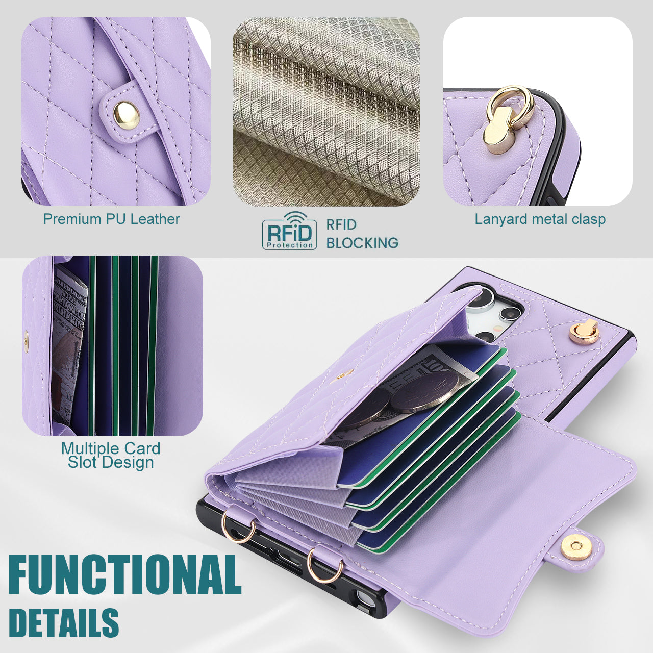 026 For Samsung Galaxy S24 Ultra Card Slots Phone Case Kickstand Leather+TPU Cover - Purple