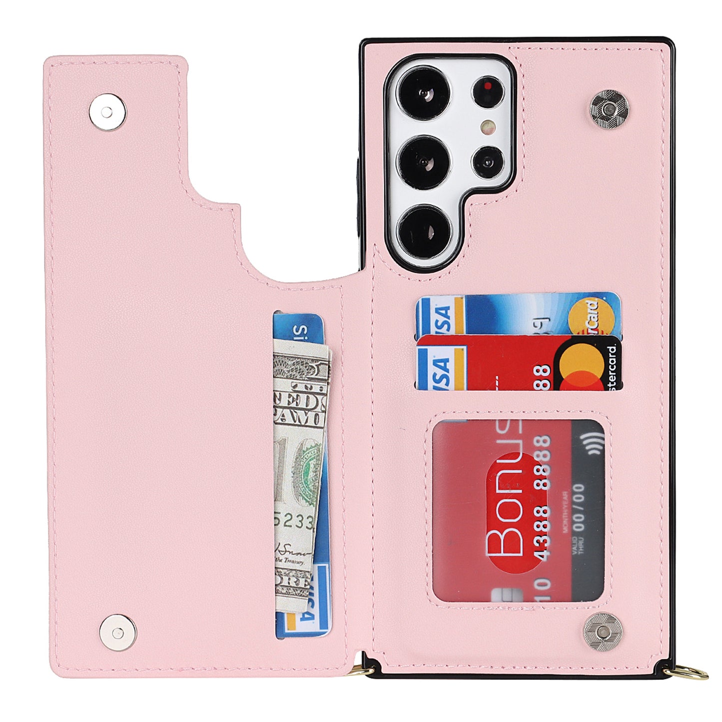 For Samsung Galaxy S24 Ultra Crossbody Phone Case Kickstand RFID Blocking Cover - Pink