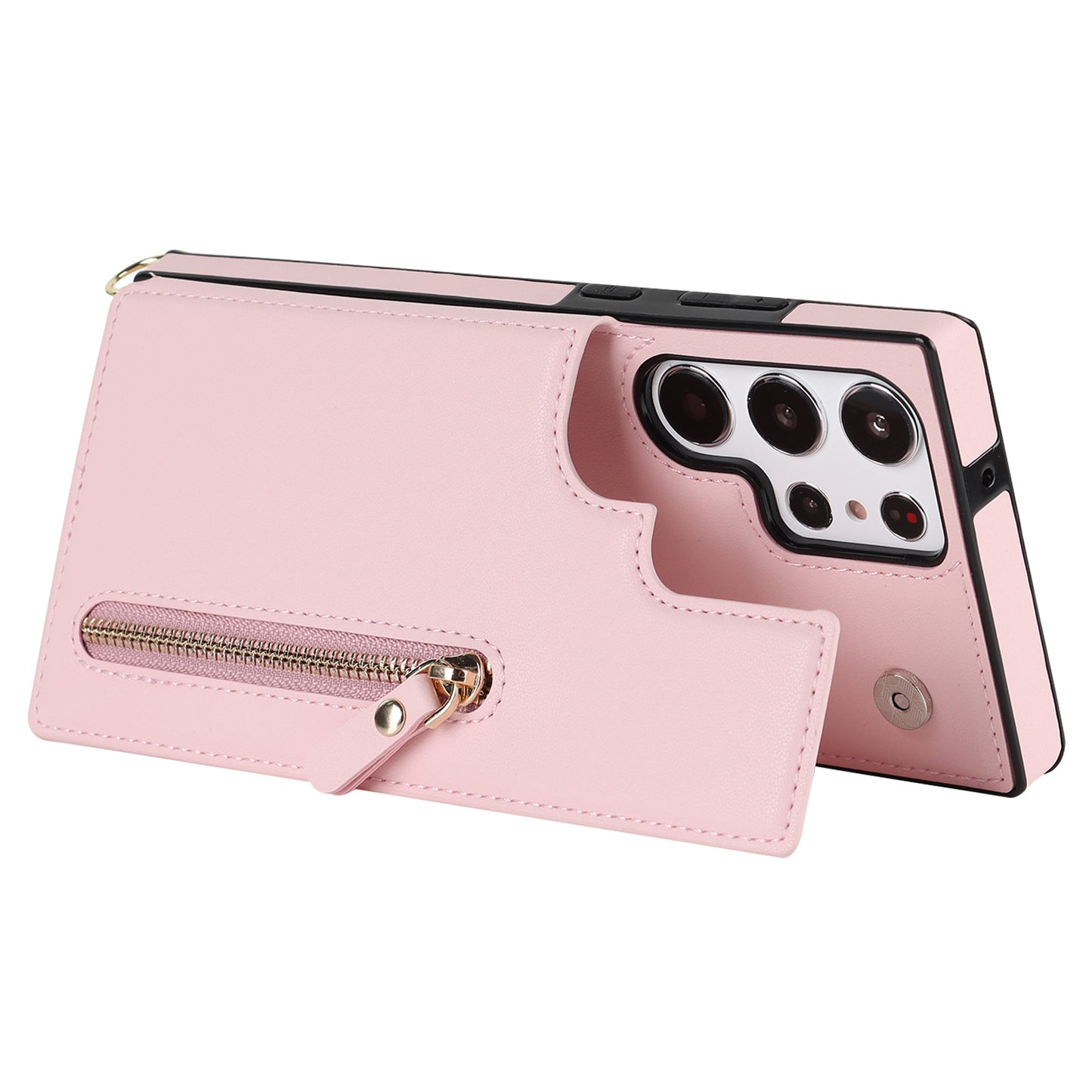 For Samsung Galaxy S24 Ultra Crossbody Phone Case Kickstand RFID Blocking Cover - Pink