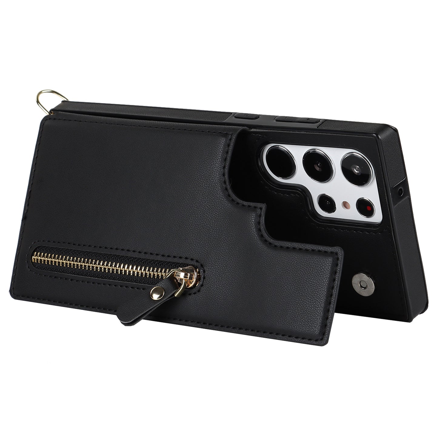 For Samsung Galaxy S24 Ultra Crossbody Phone Case Kickstand RFID Blocking Cover - Black