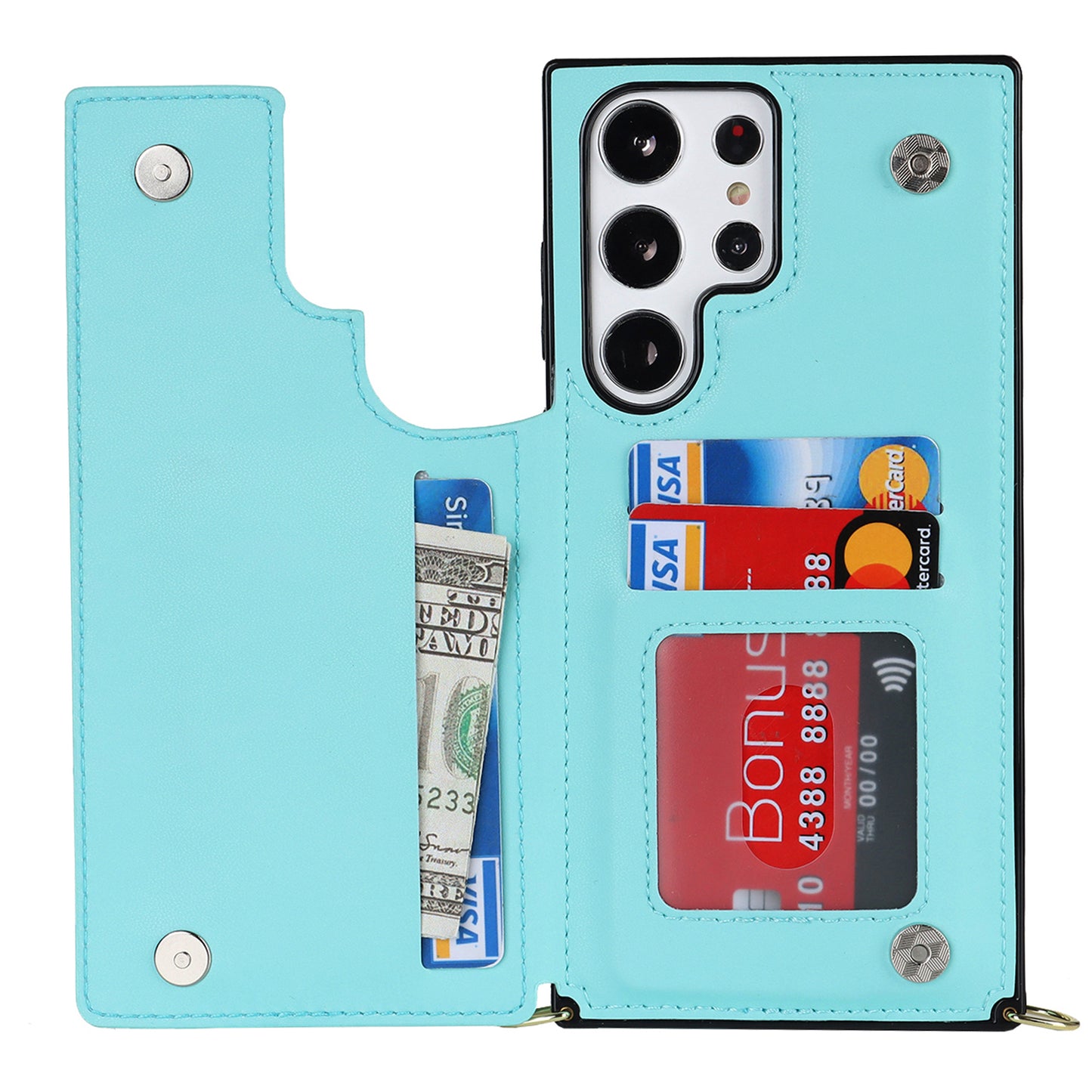 For Samsung Galaxy S24 Ultra Crossbody Phone Case Kickstand RFID Blocking Cover - Blue