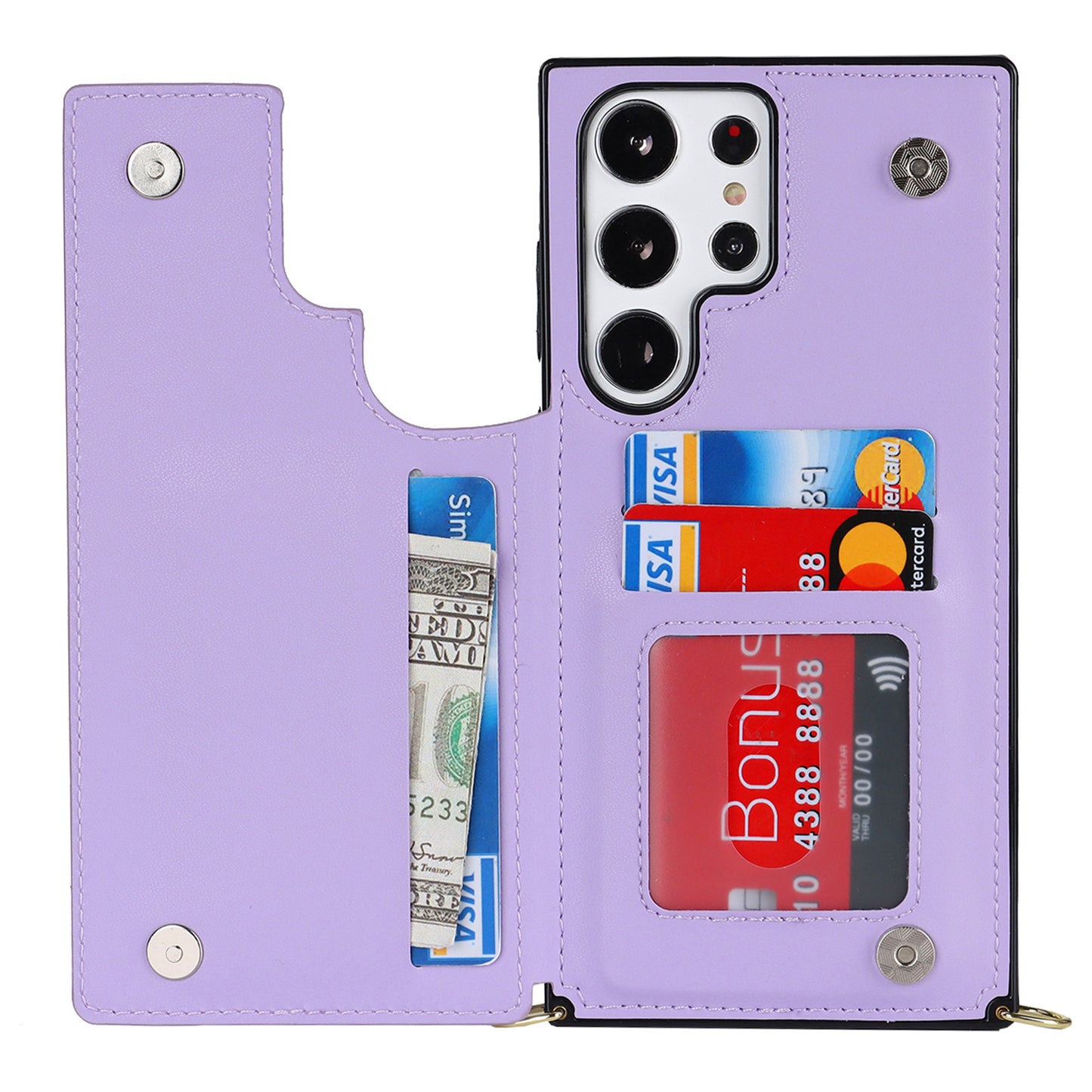 For Samsung Galaxy S24 Ultra Crossbody Phone Case Kickstand RFID Blocking Cover - Purple