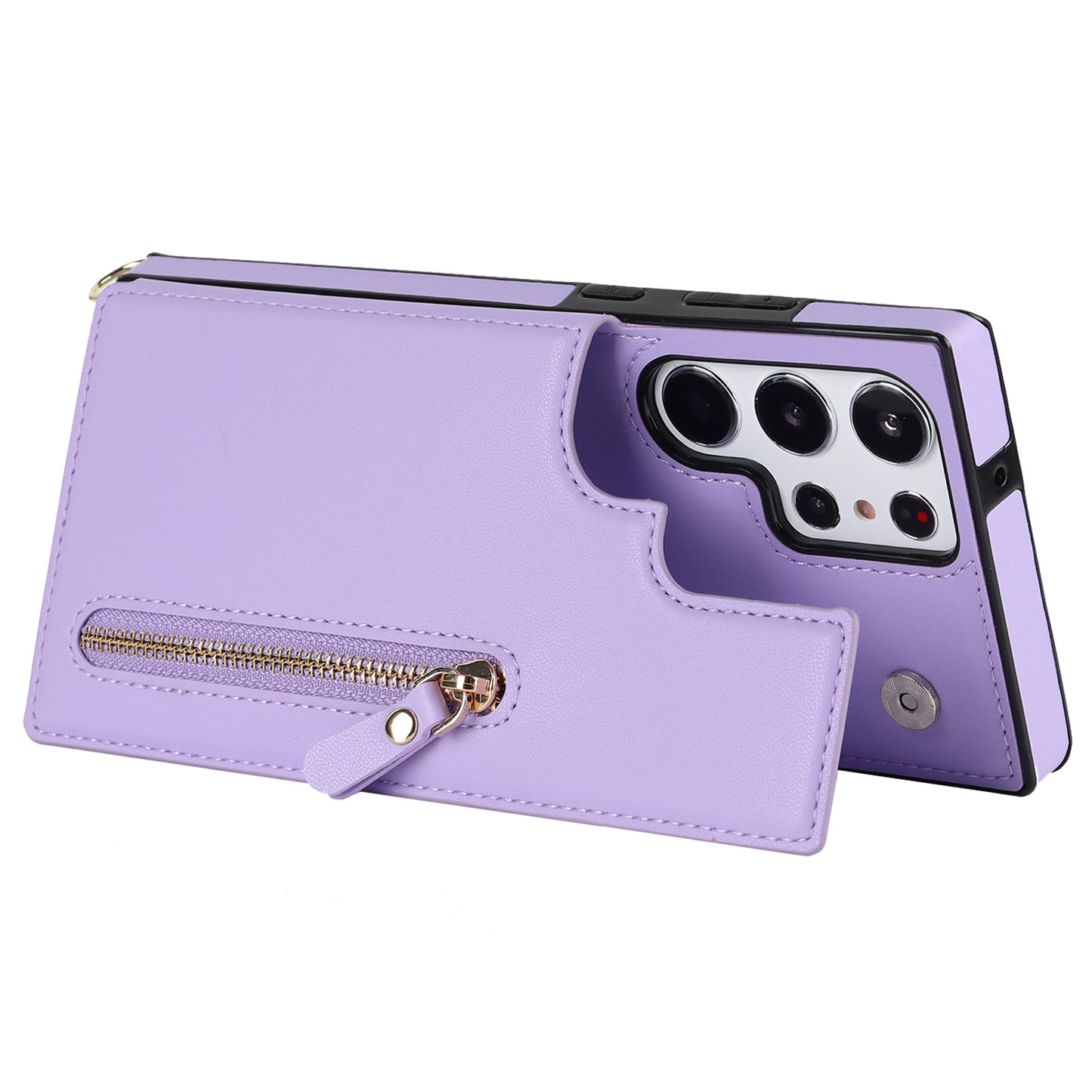 For Samsung Galaxy S24 Ultra Crossbody Phone Case Kickstand RFID Blocking Cover - Purple