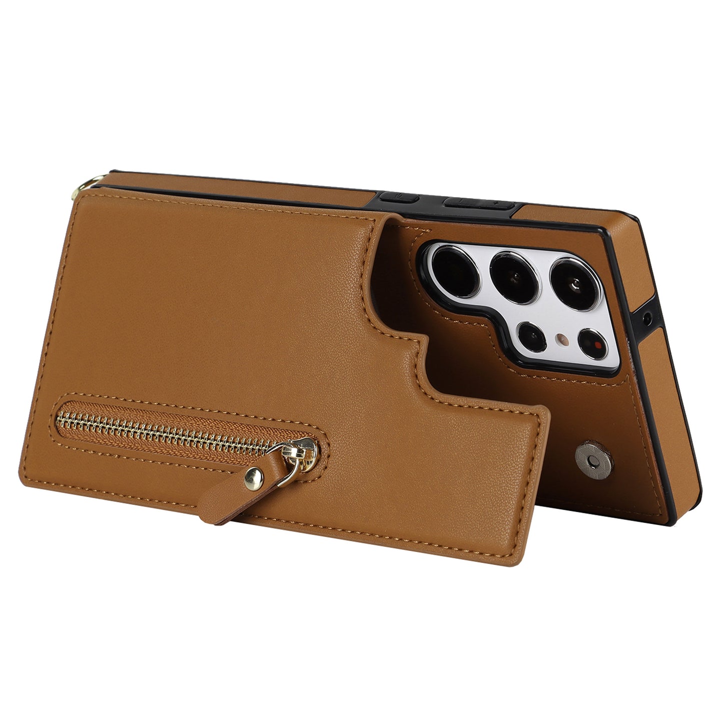 For Samsung Galaxy S24 Ultra Crossbody Phone Case Kickstand RFID Blocking Cover - Brown