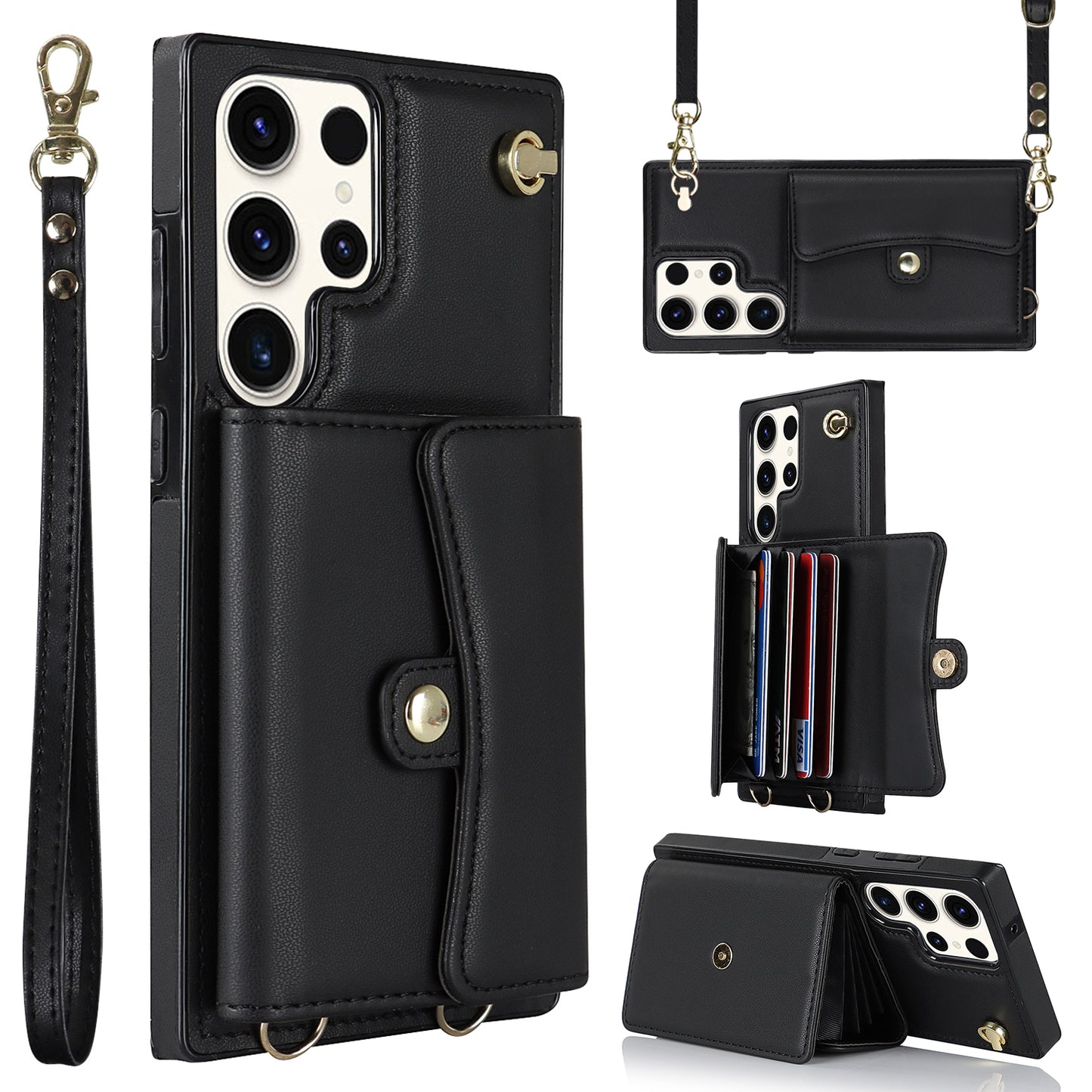 For Samsung Galaxy S24 Ultra RFID Blocking Card Slots Cover Phone Card Case - Black