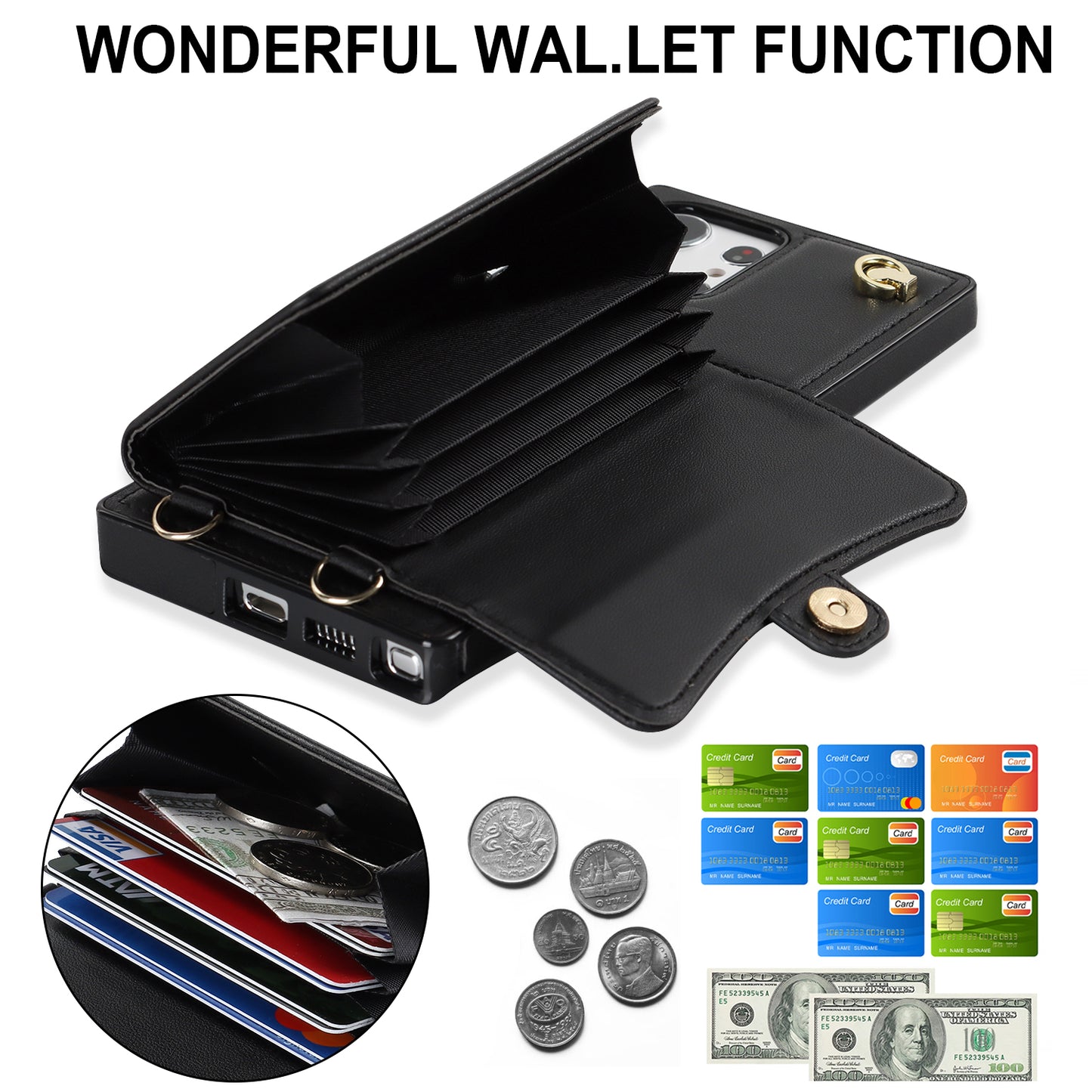 For Samsung Galaxy S24 Ultra RFID Blocking Card Slots Cover Phone Card Case - Black