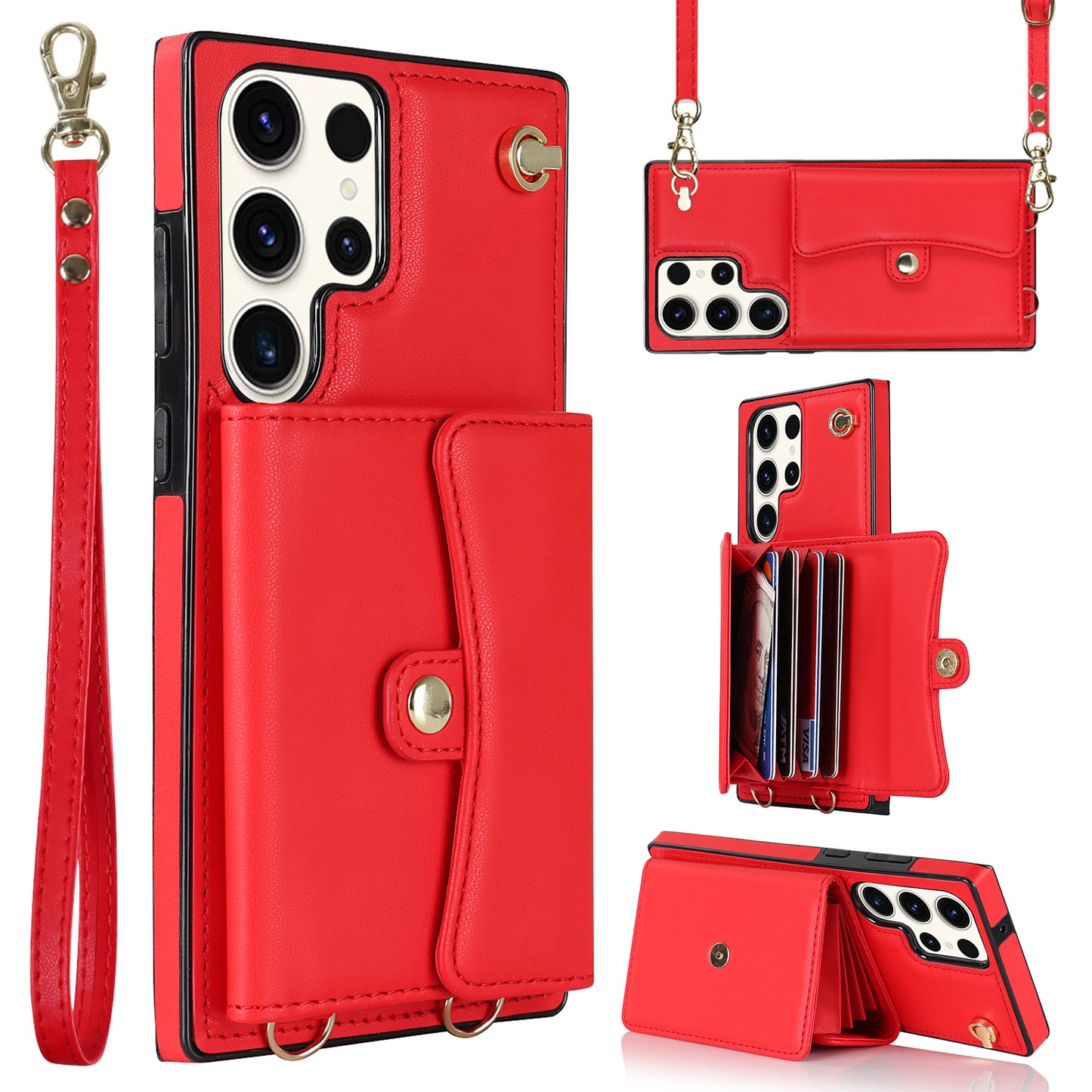 For Samsung Galaxy S24 Ultra RFID Blocking Card Slots Cover Phone Card Case - Red