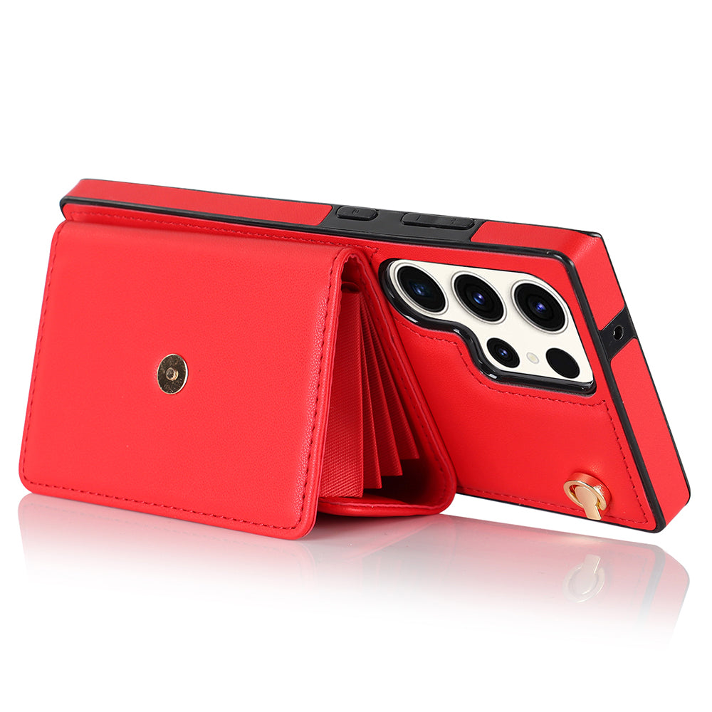 For Samsung Galaxy S24 Ultra RFID Blocking Card Slots Cover Phone Card Case - Red