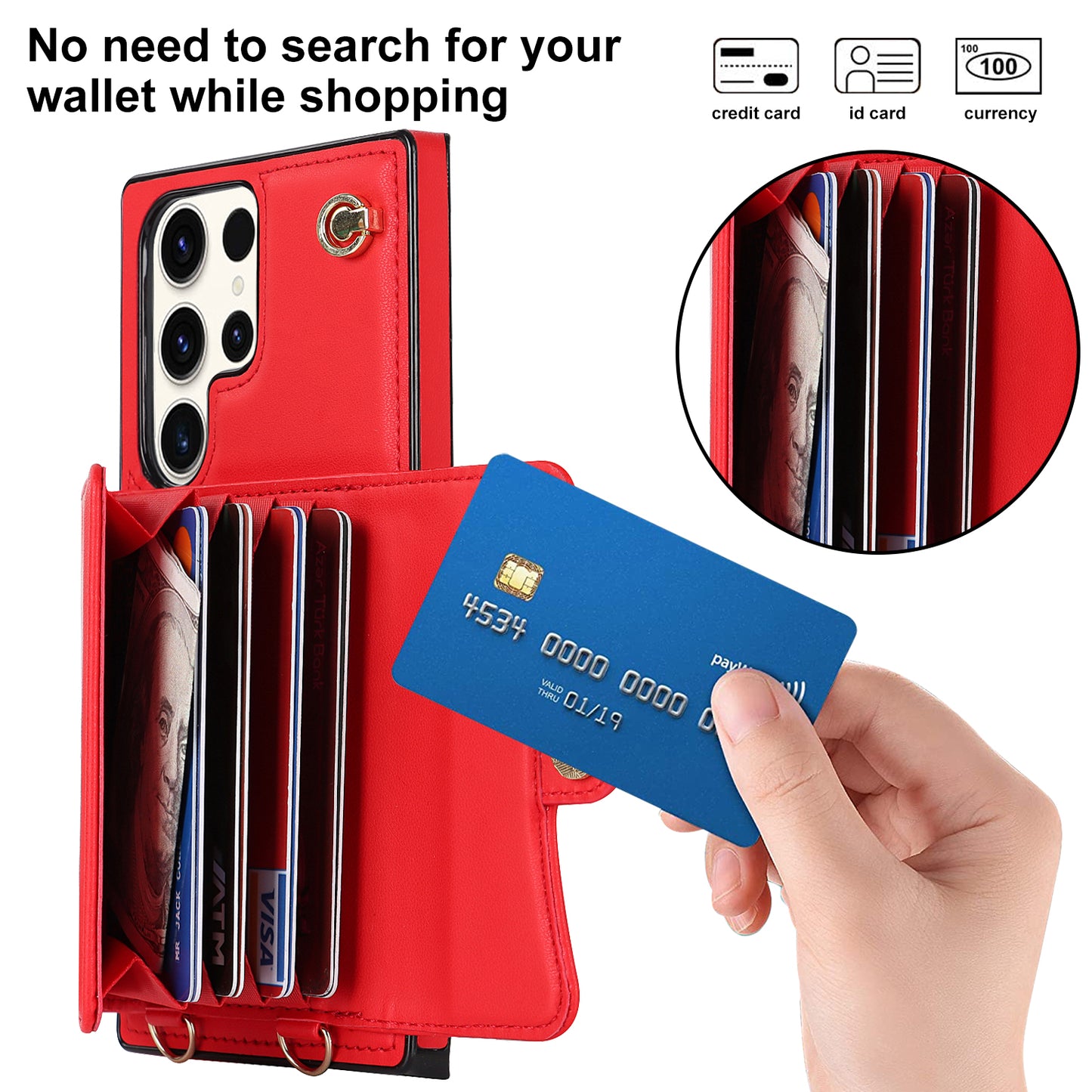 For Samsung Galaxy S24 Ultra RFID Blocking Card Slots Cover Phone Card Case - Red