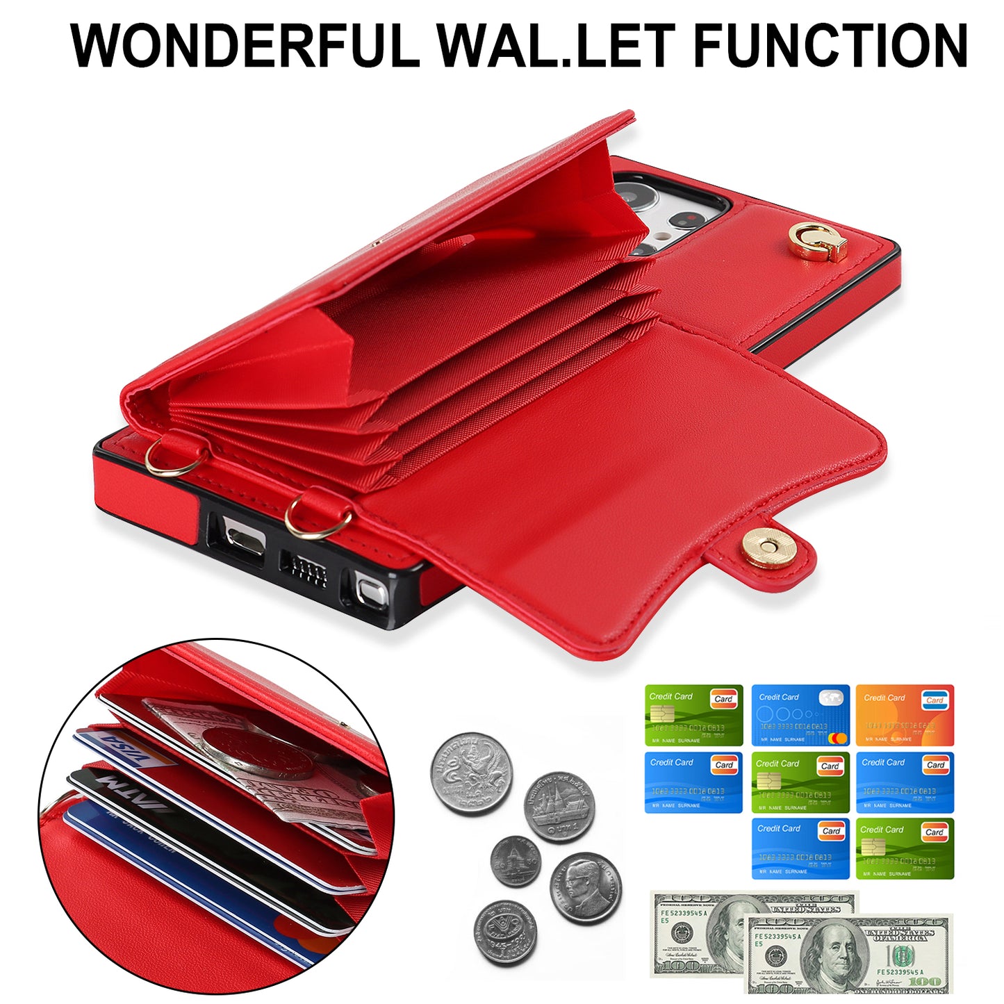 For Samsung Galaxy S24 Ultra RFID Blocking Card Slots Cover Phone Card Case - Red