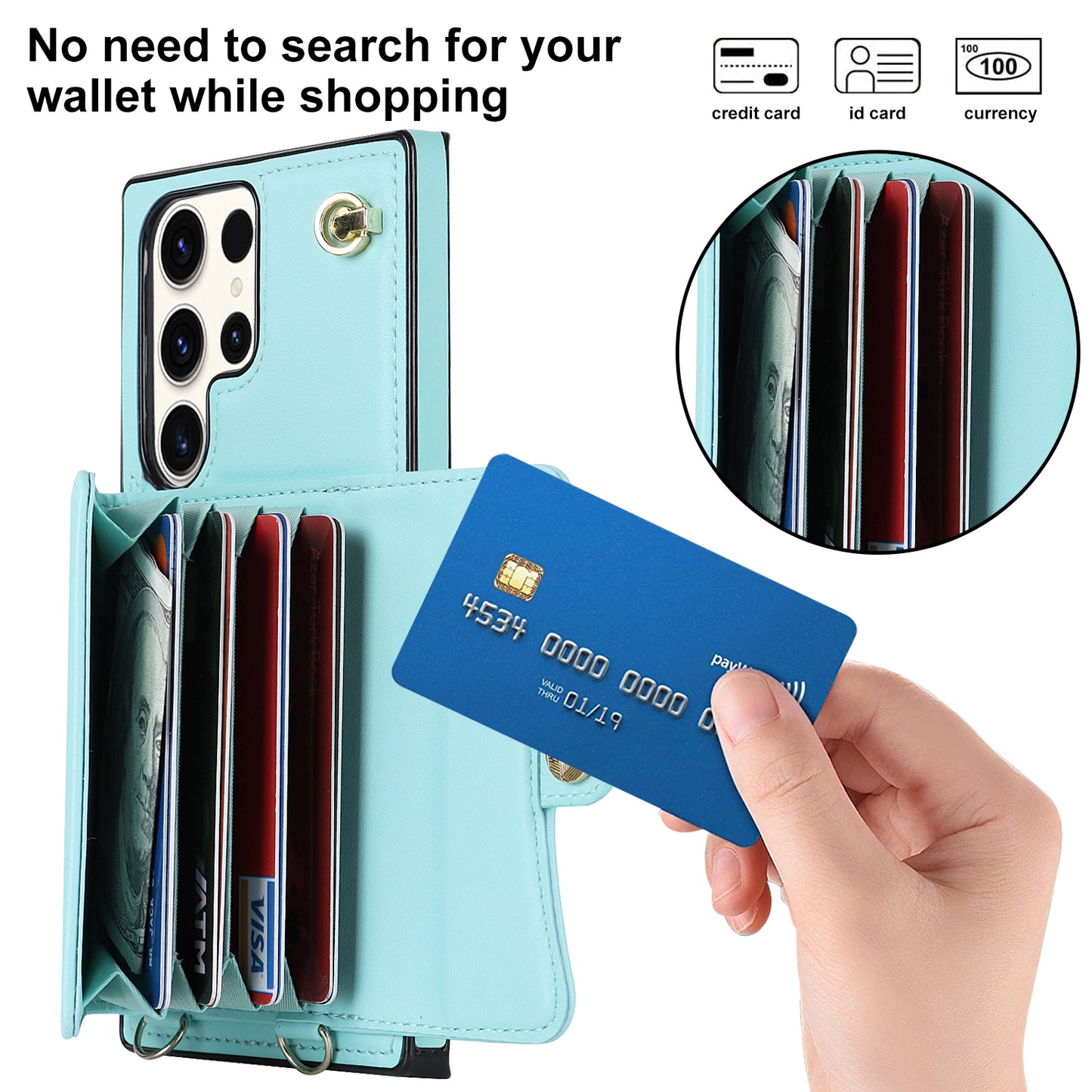 For Samsung Galaxy S24 Ultra RFID Blocking Card Slots Cover Phone Card Case - Blue