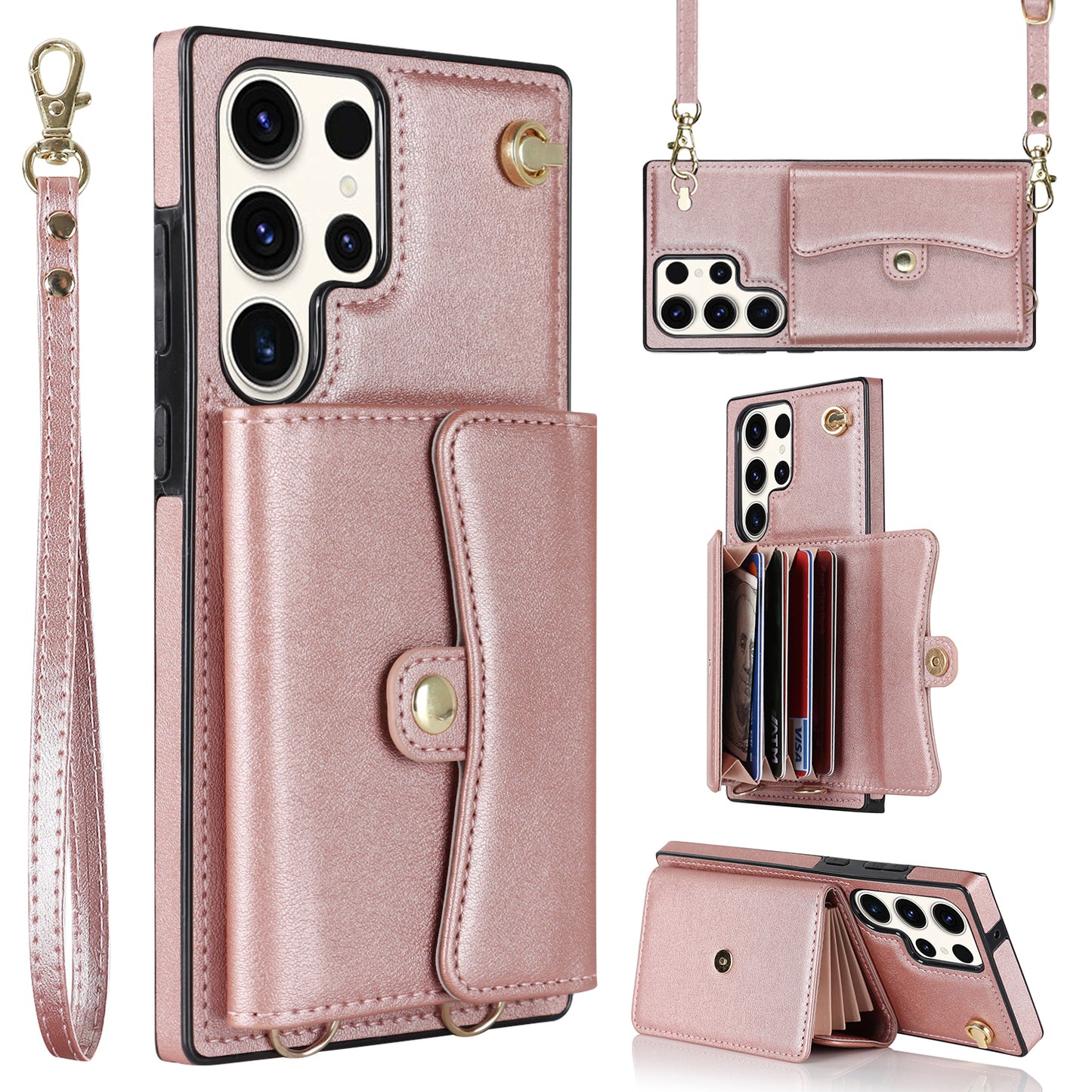 For Samsung Galaxy S24 Ultra RFID Blocking Card Slots Cover Phone Card Case - Rose Gold