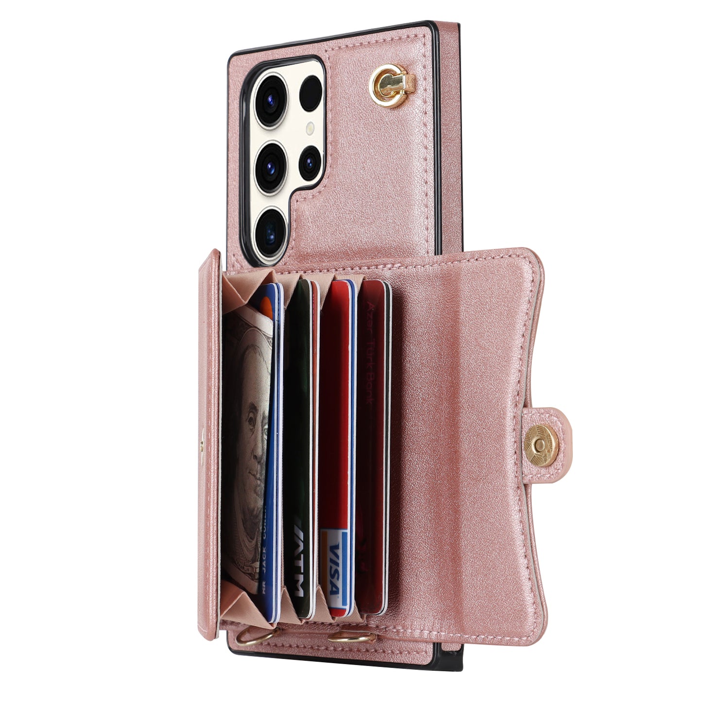 For Samsung Galaxy S24 Ultra RFID Blocking Card Slots Cover Phone Card Case - Rose Gold