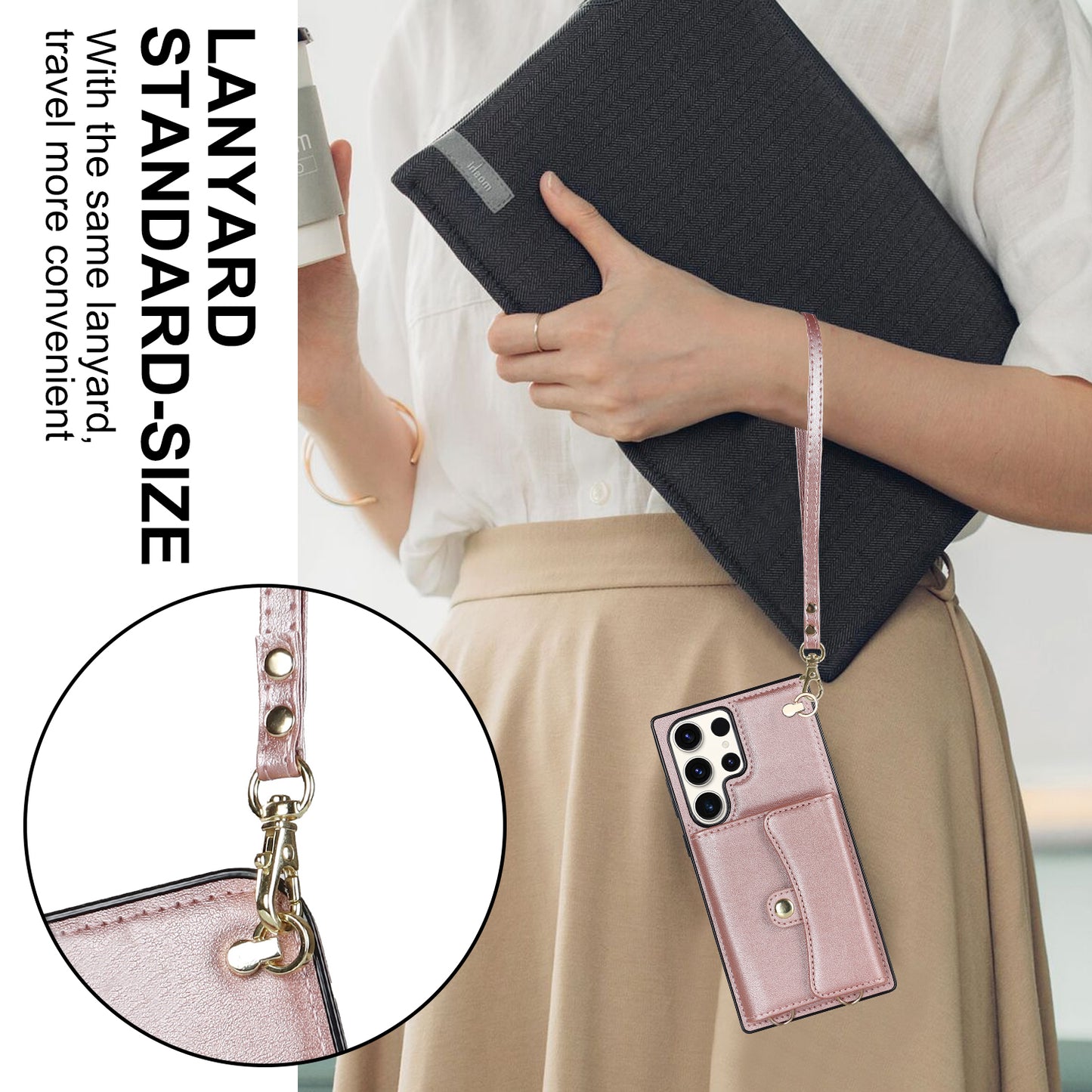 For Samsung Galaxy S24 Ultra RFID Blocking Card Slots Cover Phone Card Case - Rose Gold