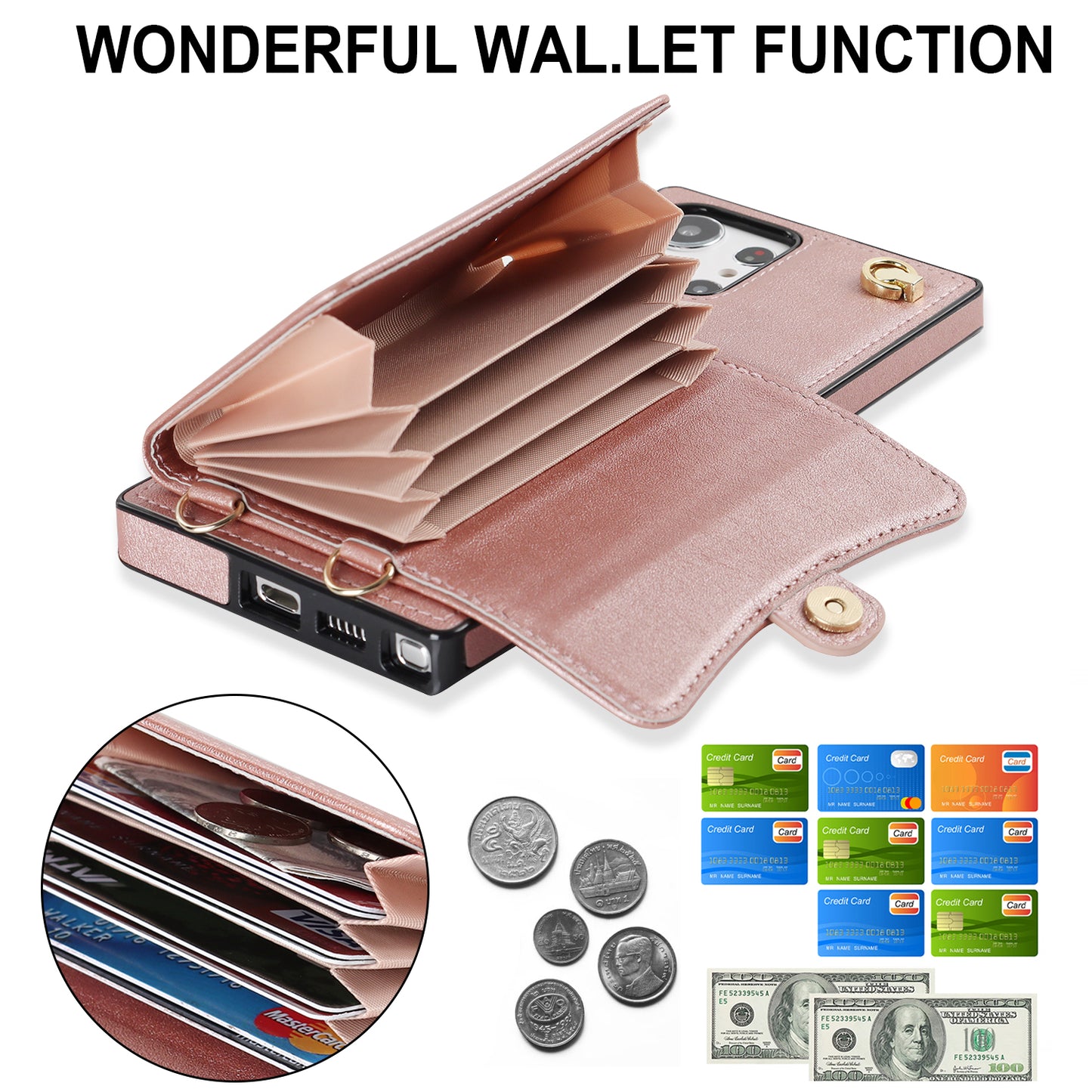 For Samsung Galaxy S24 Ultra RFID Blocking Card Slots Cover Phone Card Case - Rose Gold