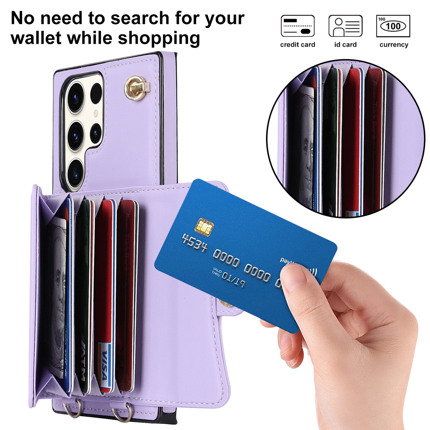 For Samsung Galaxy S24 Ultra RFID Blocking Card Slots Cover Phone Card Case - Purple
