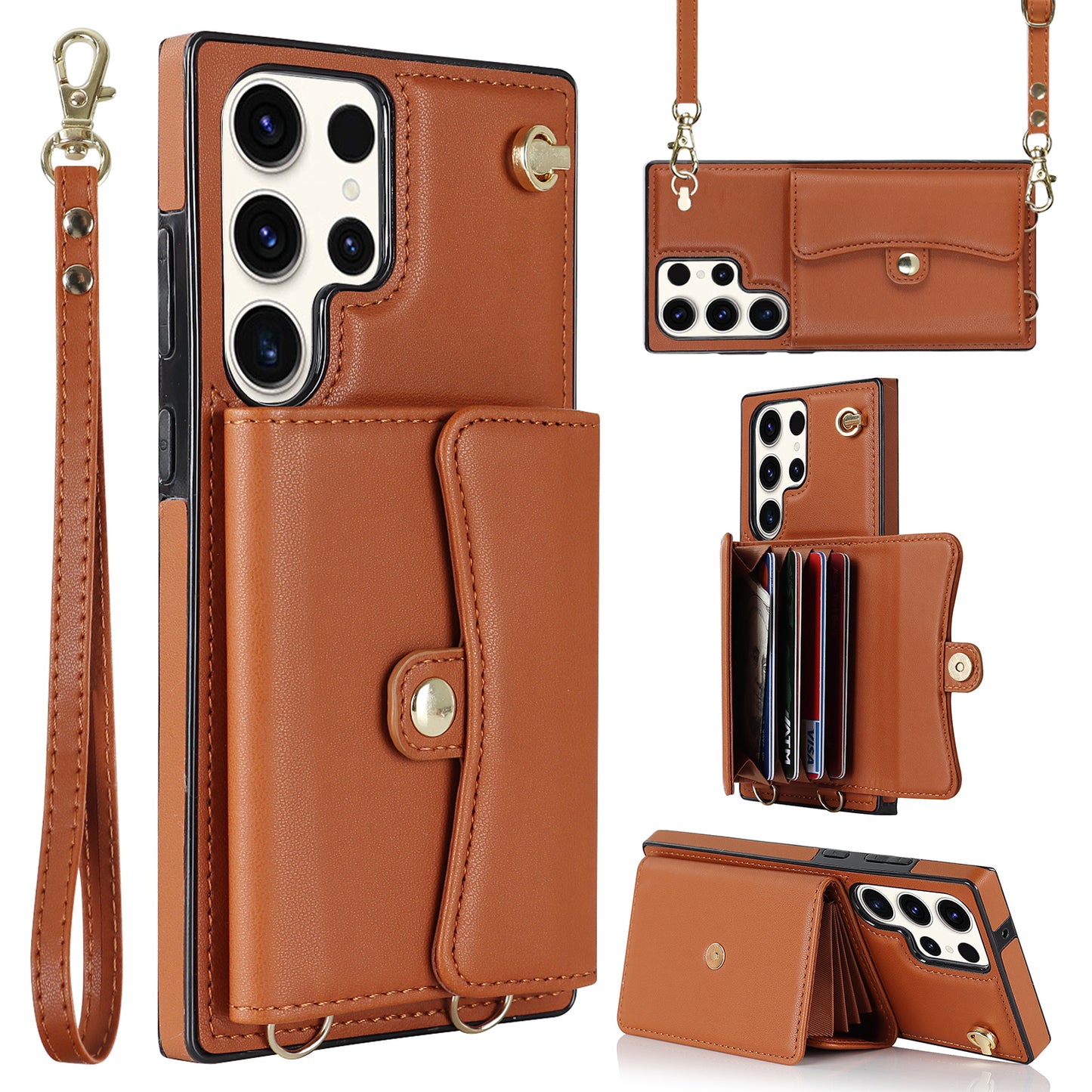 For Samsung Galaxy S24 Ultra RFID Blocking Card Slots Cover Phone Card Case - Brown