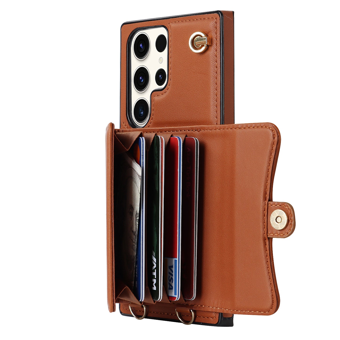 For Samsung Galaxy S24 Ultra RFID Blocking Card Slots Cover Phone Card Case - Brown