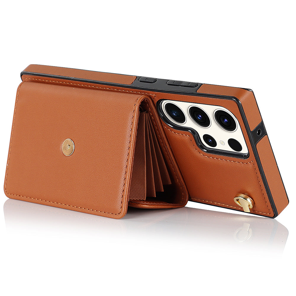 For Samsung Galaxy S24 Ultra RFID Blocking Card Slots Cover Phone Card Case - Brown