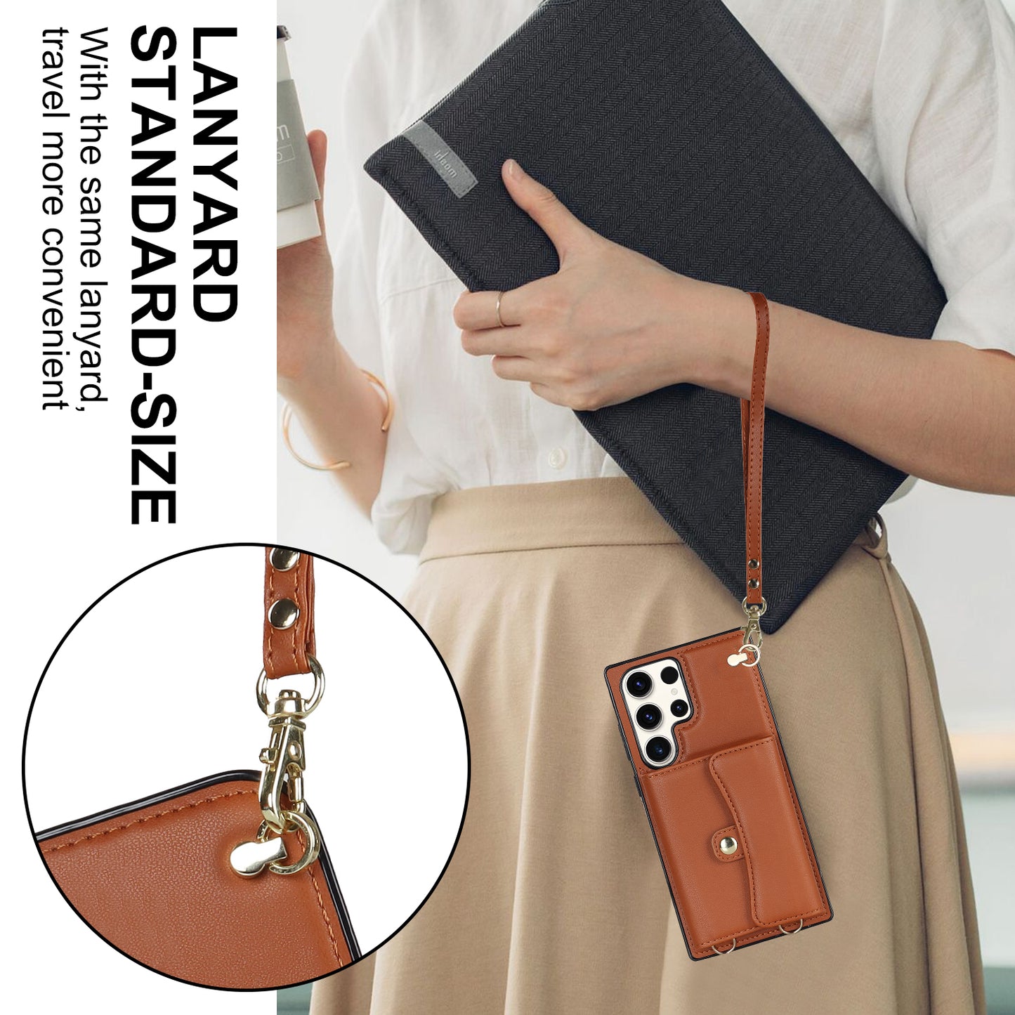 For Samsung Galaxy S24 Ultra RFID Blocking Card Slots Cover Phone Card Case - Brown