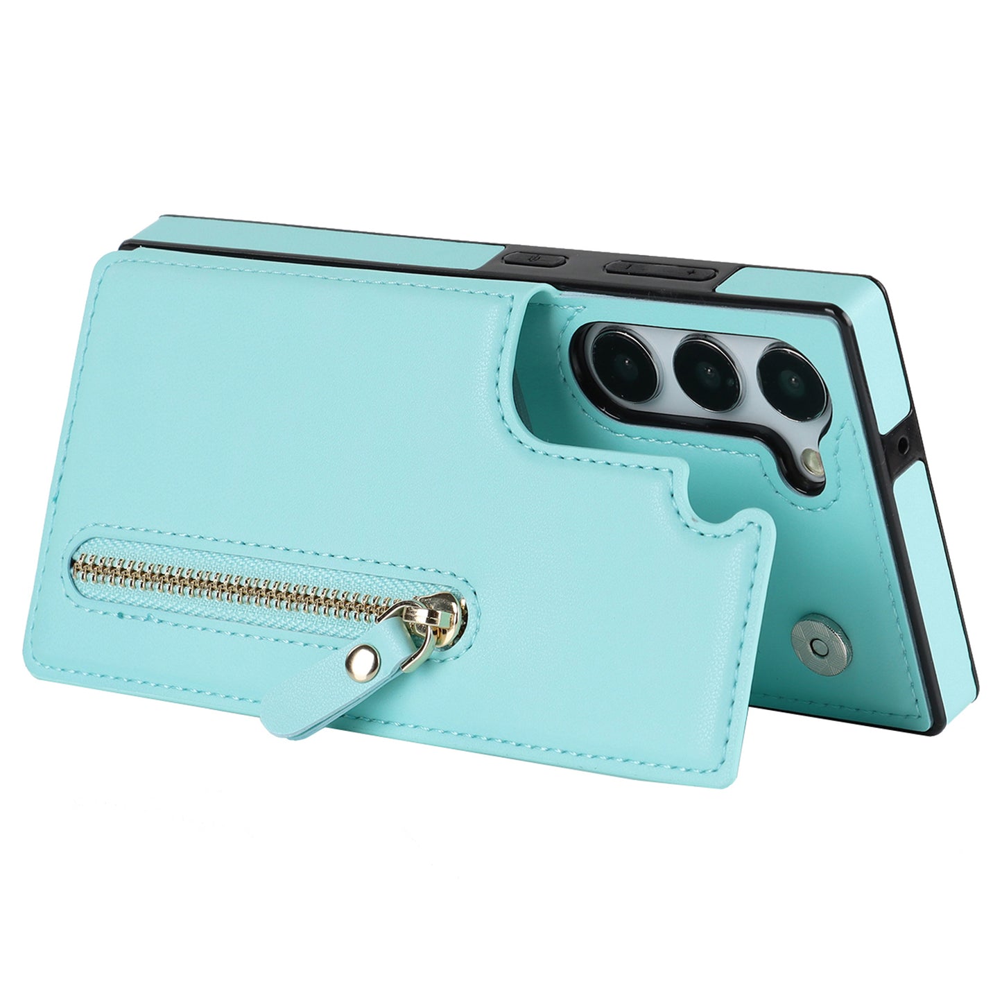 For Samsung Galaxy S24+ Zipper Wallet Case Crossbody Phone Cover Magnetic Button - Blue