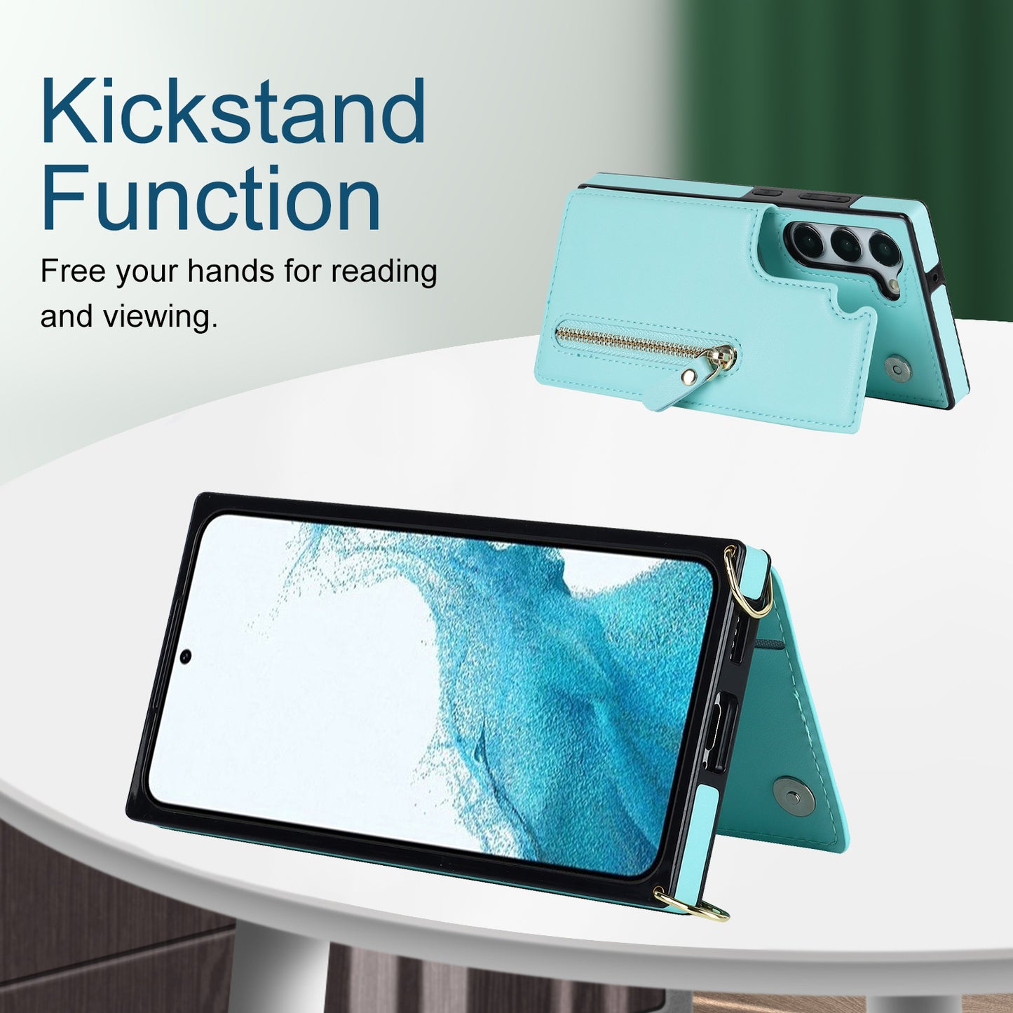 For Samsung Galaxy S24+ Zipper Wallet Case Crossbody Phone Cover Magnetic Button - Blue