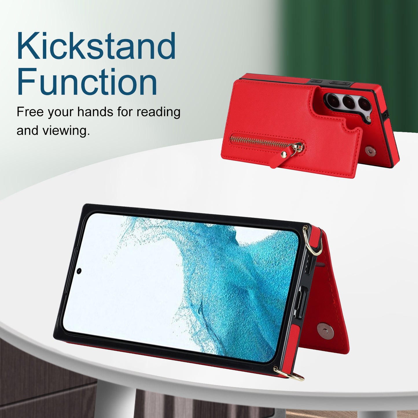 For Samsung Galaxy S24+ Zipper Wallet Case Crossbody Phone Cover Magnetic Button - Red