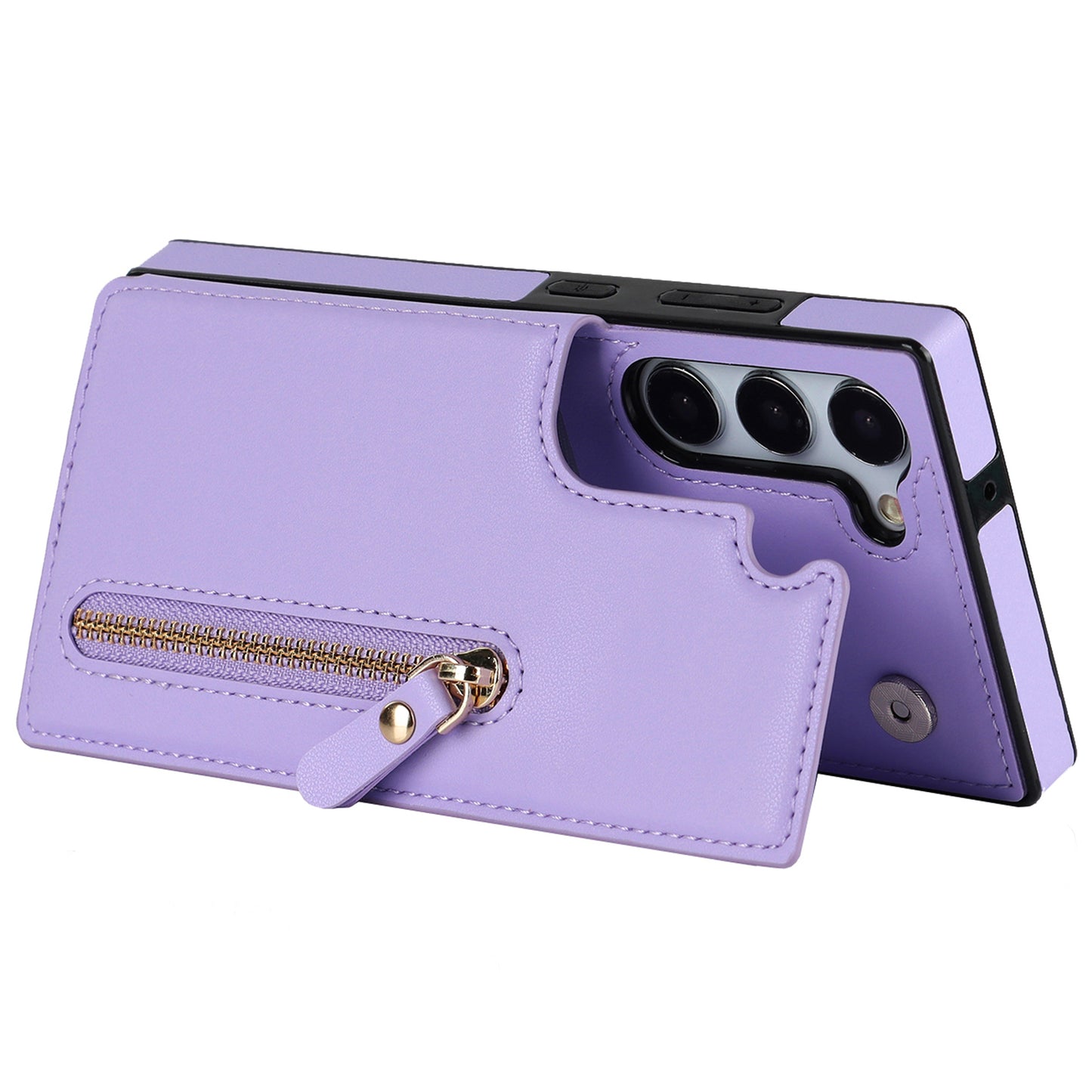 For Samsung Galaxy S24+ Zipper Wallet Case Crossbody Phone Cover Magnetic Button - Purple