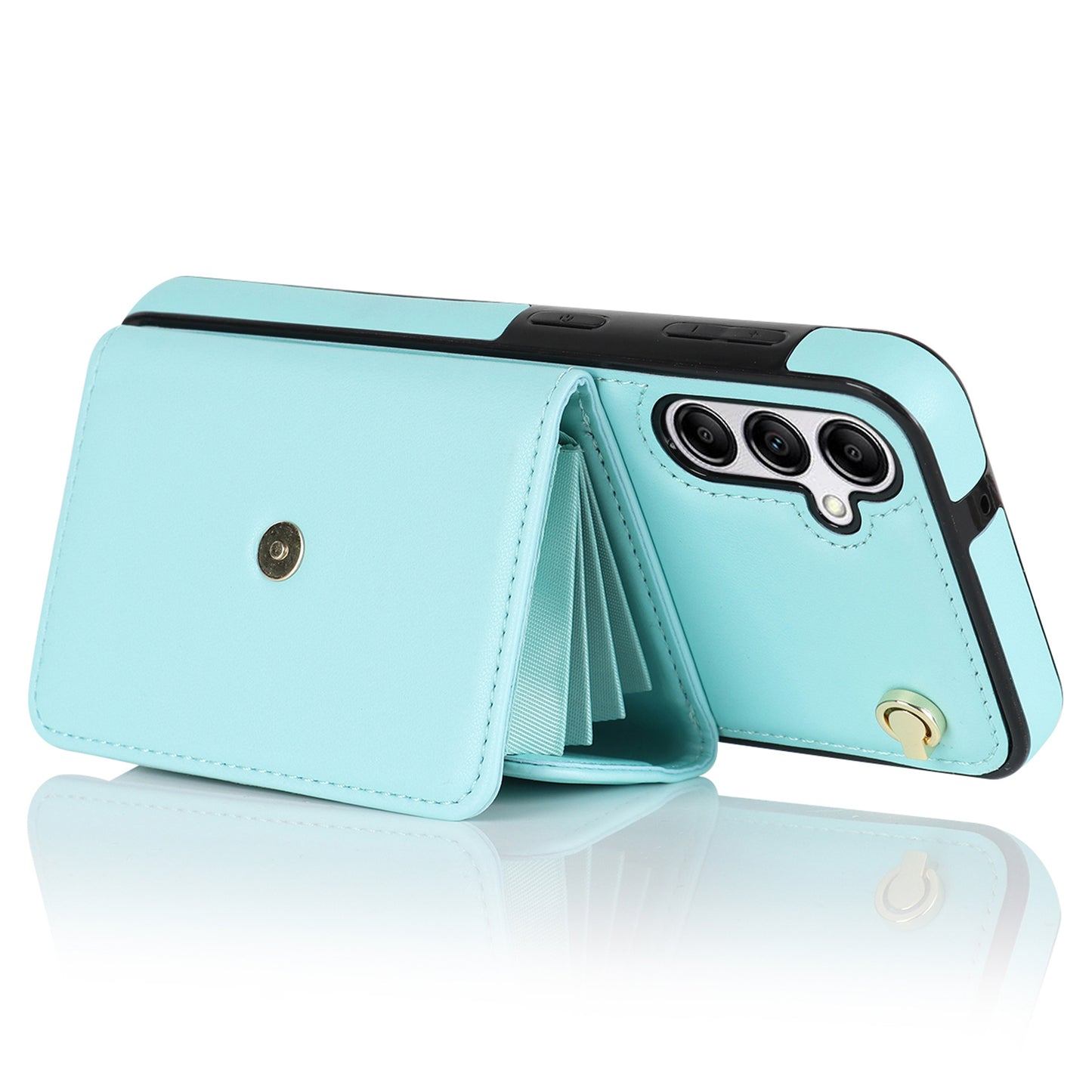 For Samsung Galaxy S24+ Phone Cover Card Slots Kickstand Crossbody Case with Hand Strap - Blue