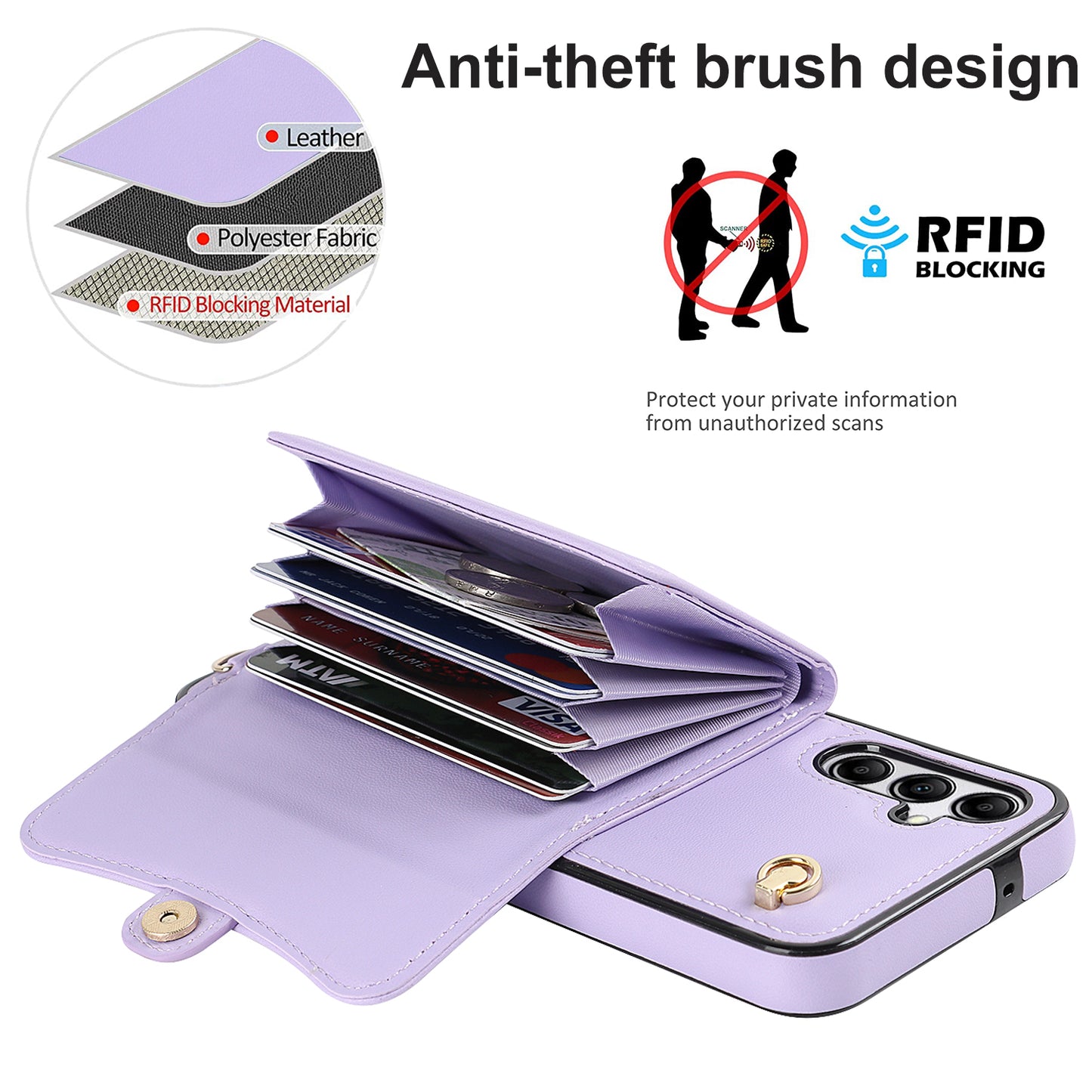 For Samsung Galaxy S24+ Phone Cover Card Slots Kickstand Crossbody Case with Hand Strap - Purple