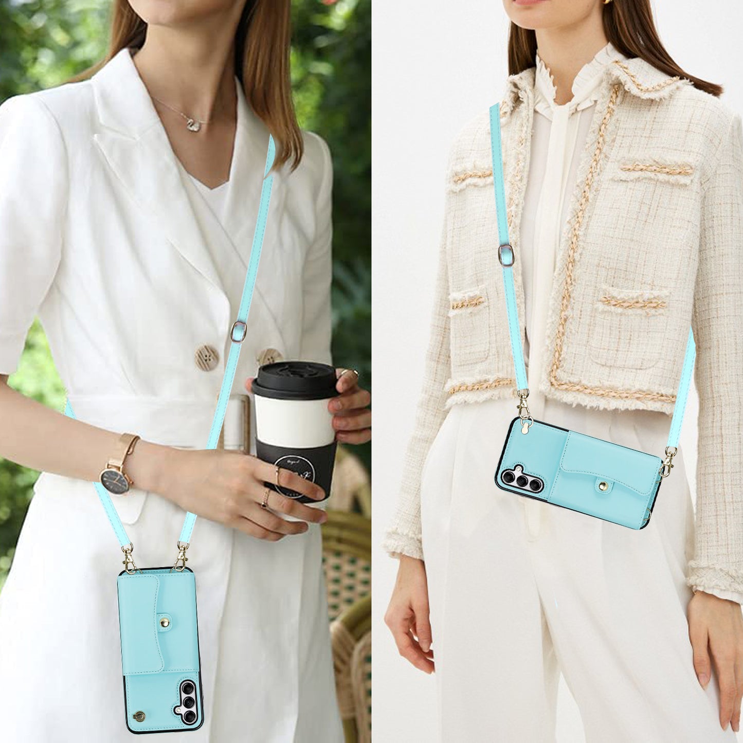 For Samsung Galaxy S24 Card Slots Phone Case Kickstand Crossbody Phone Cover - Blue