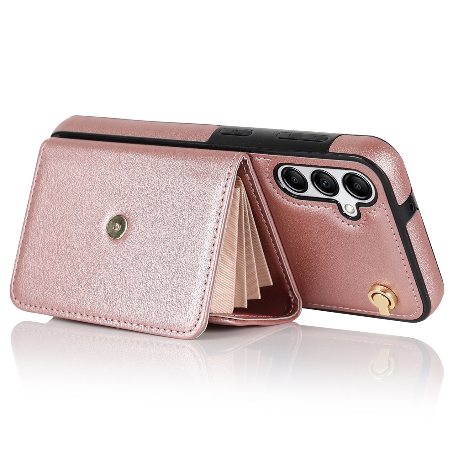 For Samsung Galaxy S24 Card Slots Phone Case Kickstand Crossbody Phone Cover - Rose Gold