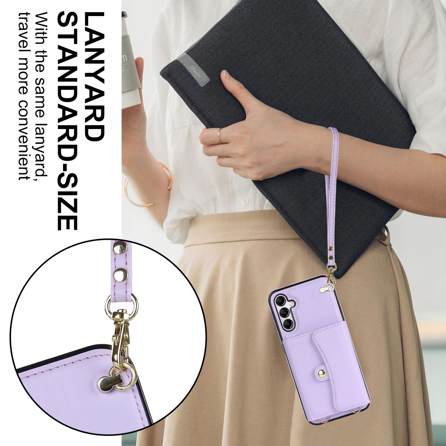 For Samsung Galaxy S24 Card Slots Phone Case Kickstand Crossbody Phone Cover - Purple