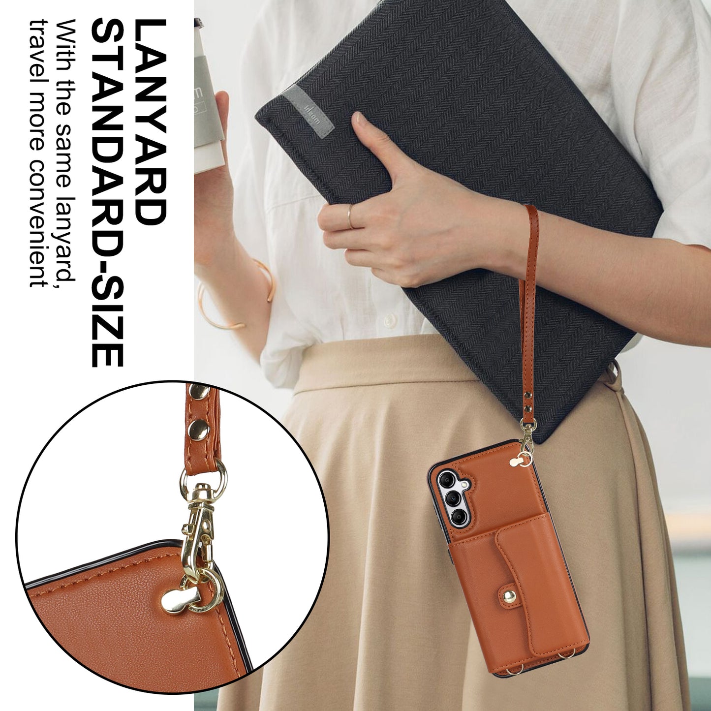 For Samsung Galaxy S24 Card Slots Phone Case Kickstand Crossbody Phone Cover - Brown