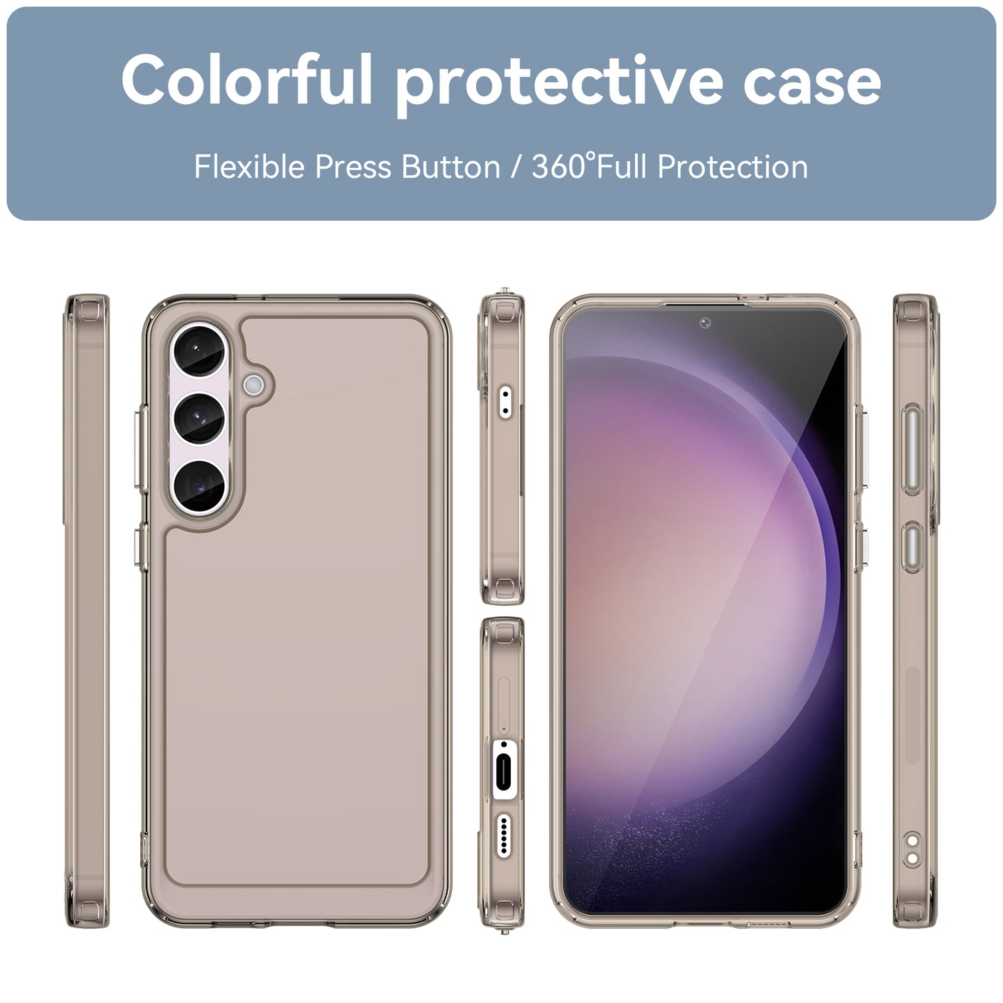 For Samsung Galaxy S24+ Case Candy Series Anti-collision TPU Cell Phone Cover - Transparent Grey