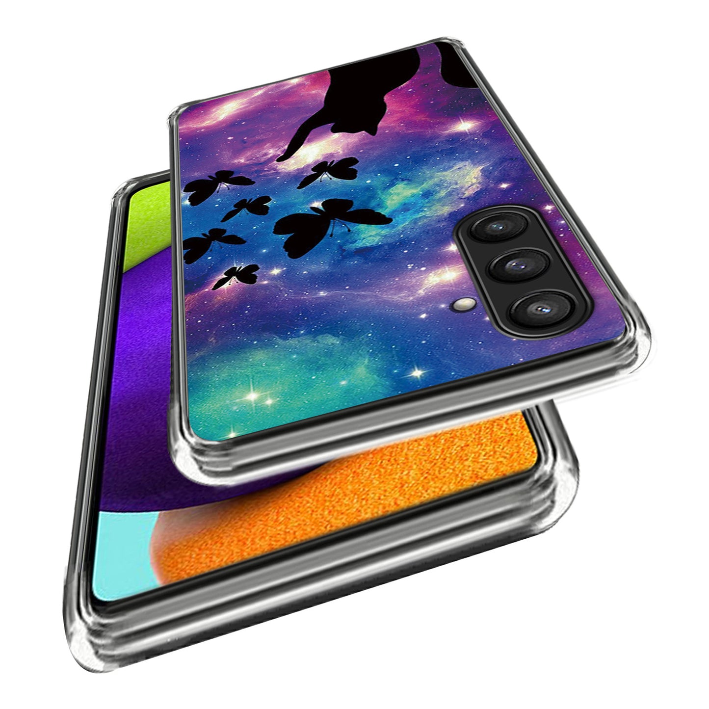 For Samsung Galaxy S24 Phone Case Thin Flexible TPU Back Cover IMD Pattern - Cat and Butterflies